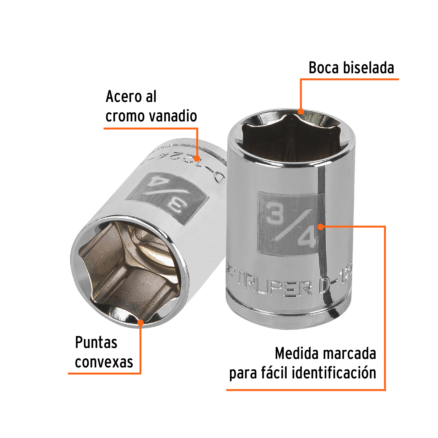 Dado de 3/4', 6 puntas, cuadro 1/2', TRUPER - Imagen 2