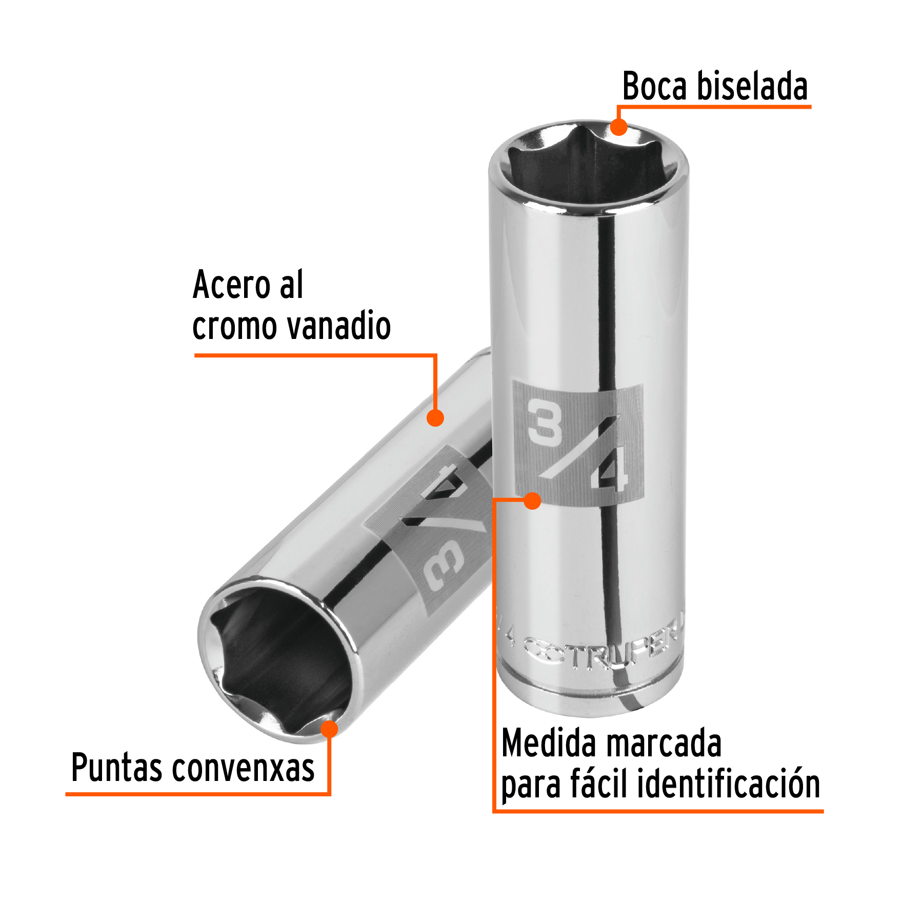 Dado largo de 3/4', 6 puntas, cuadro 1/2', TRUPER - Imagen 2