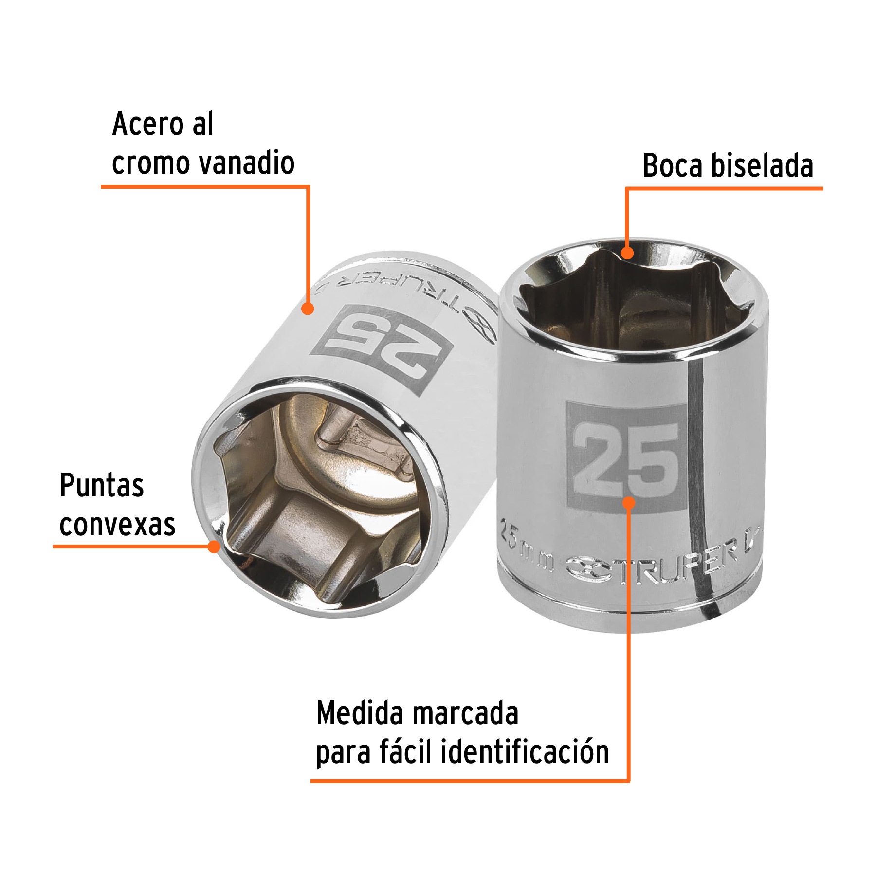 Dado de 25 mm, 6 puntas, cuadro 1/2', TRUPER - Imagen 2