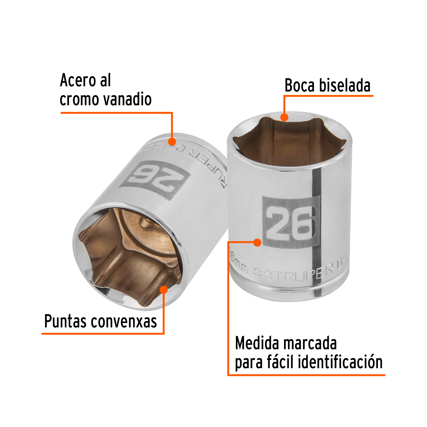 Dado de 26 mm, 6 puntas, cuadro 1/2', TRUPER - Imagen 2