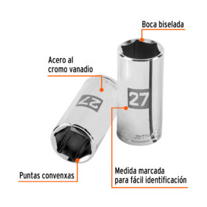 Alternative view of Dado largo de 27 mm, 6 puntas, cuadro 1/2', TRUPER