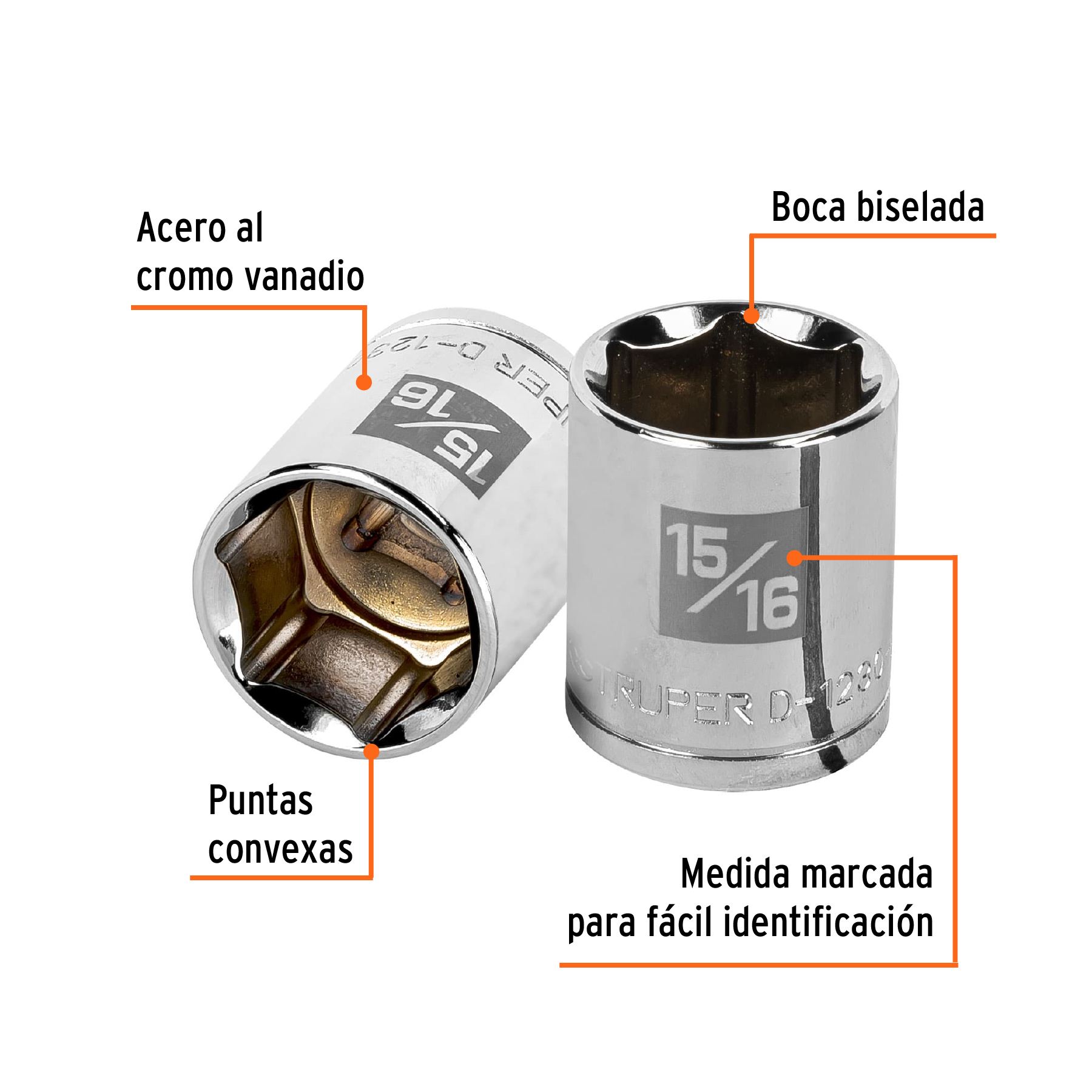 Dado de 15/16', 6 puntas, cuadro 1/2', TRUPER - Imagen 2