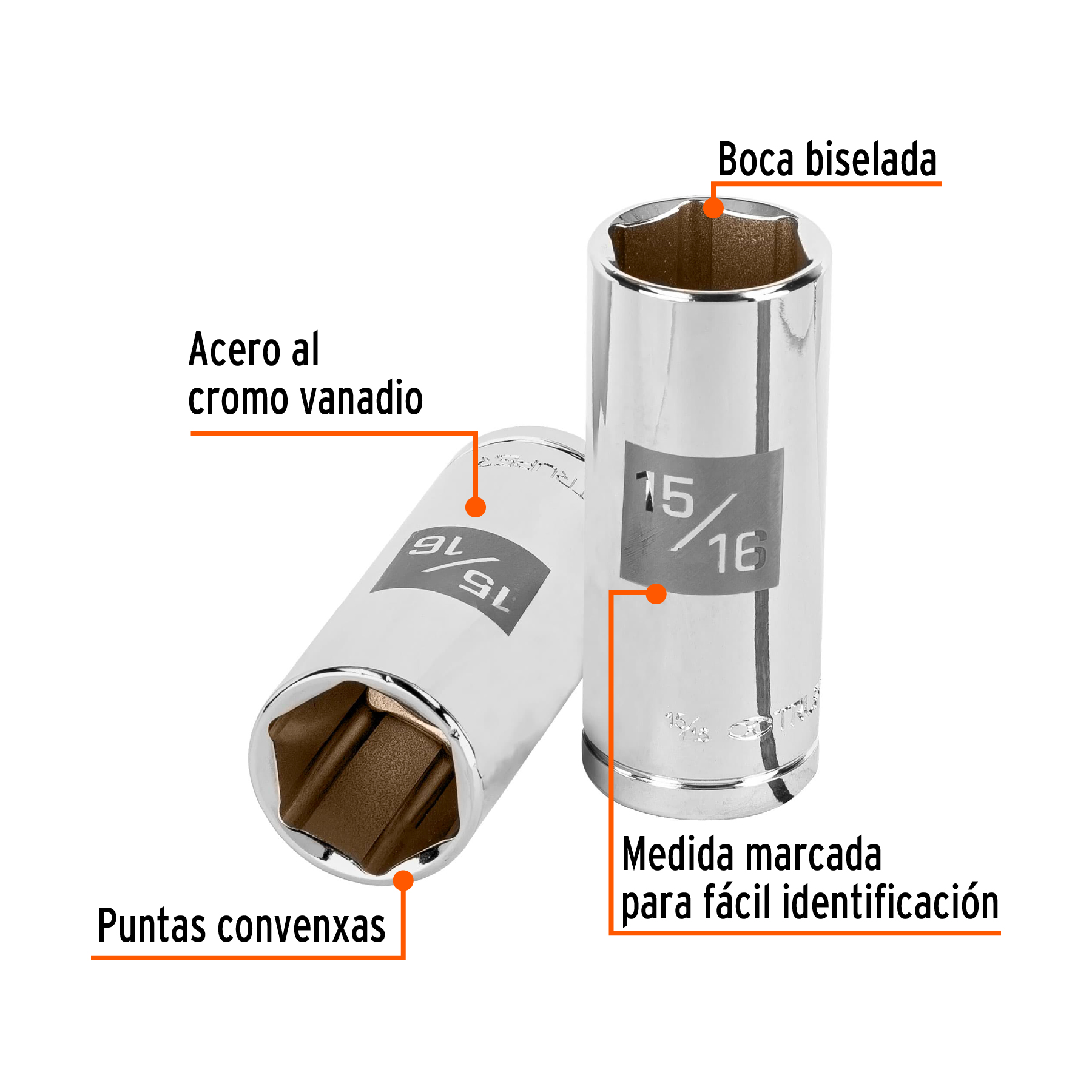 Dado largo de 15/16', 6 puntas, cuadro 1/2', TRUPER - Imagen 2
