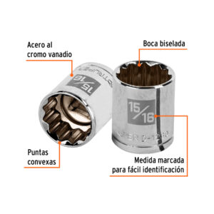 Alternative view of Dado de 15/16', 12 puntas, cuadro 1/2', TRUPER