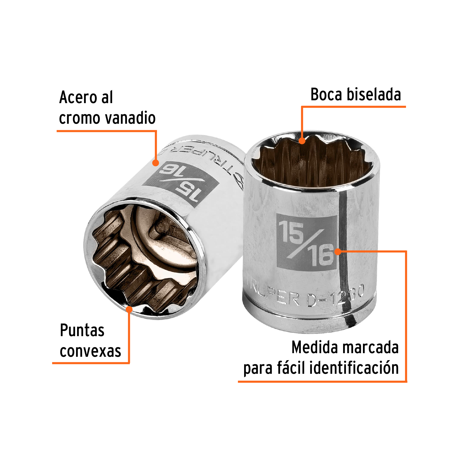 Dado de 15/16', 12 puntas, cuadro 1/2', TRUPER - Imagen 2