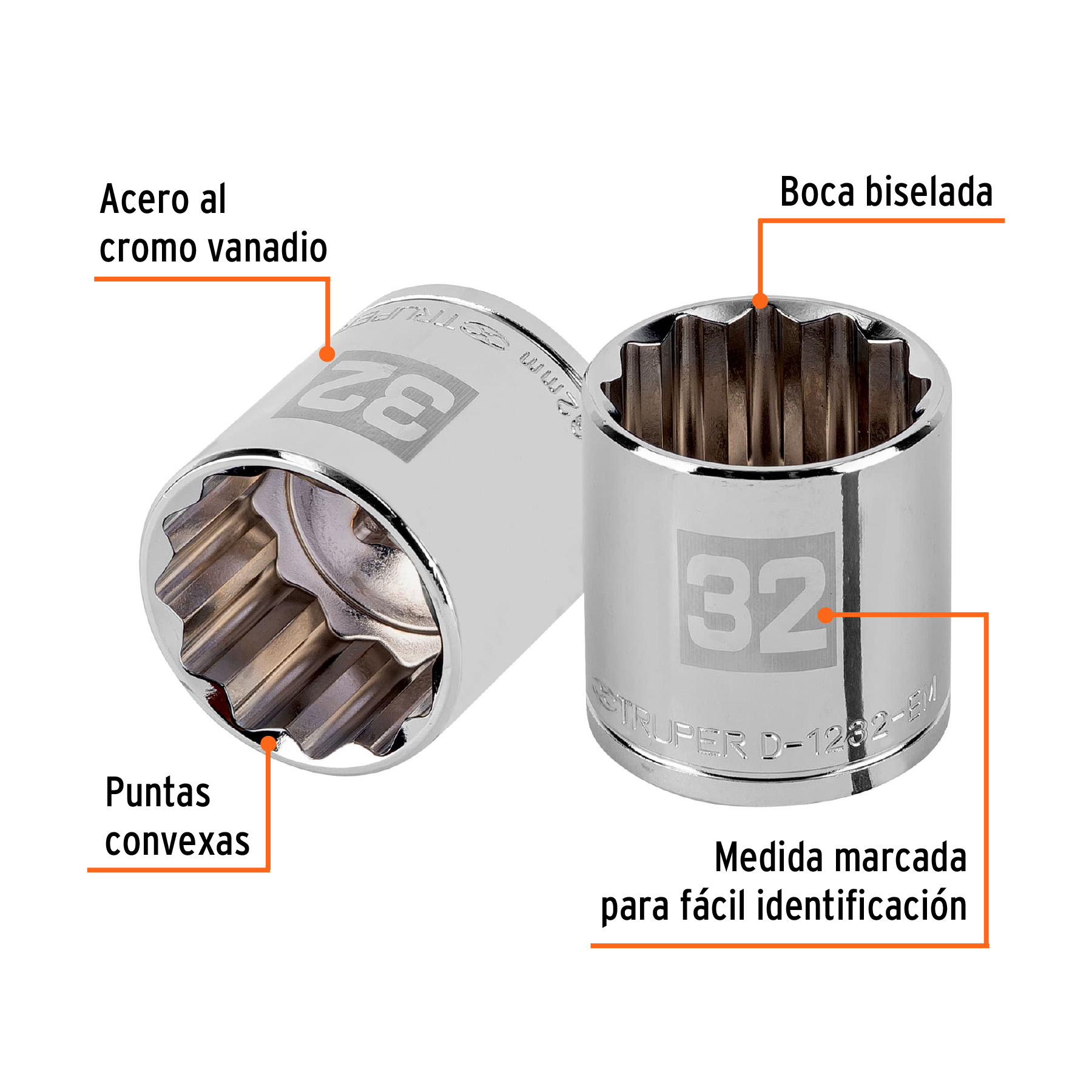 Dado de 32 mm, 12 puntas, cuadro 1/2', TRUPER - Imagen 2