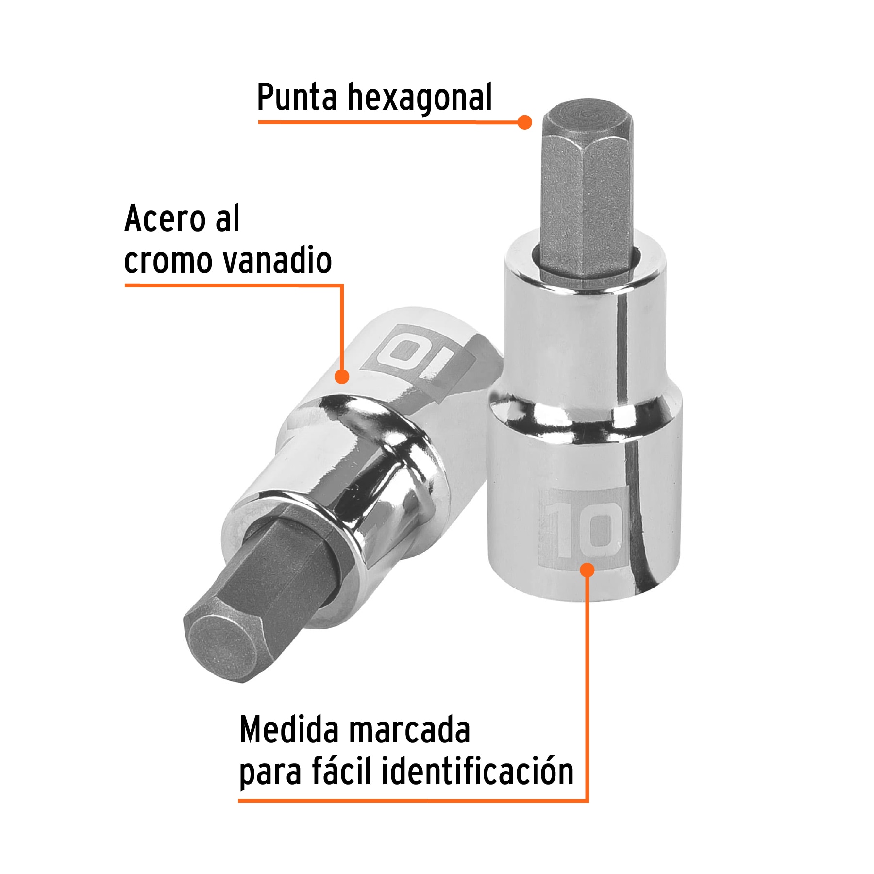 Dado punta hexagonal de 10 mm, cuadro 1/2', TRUPER - Imagen 2