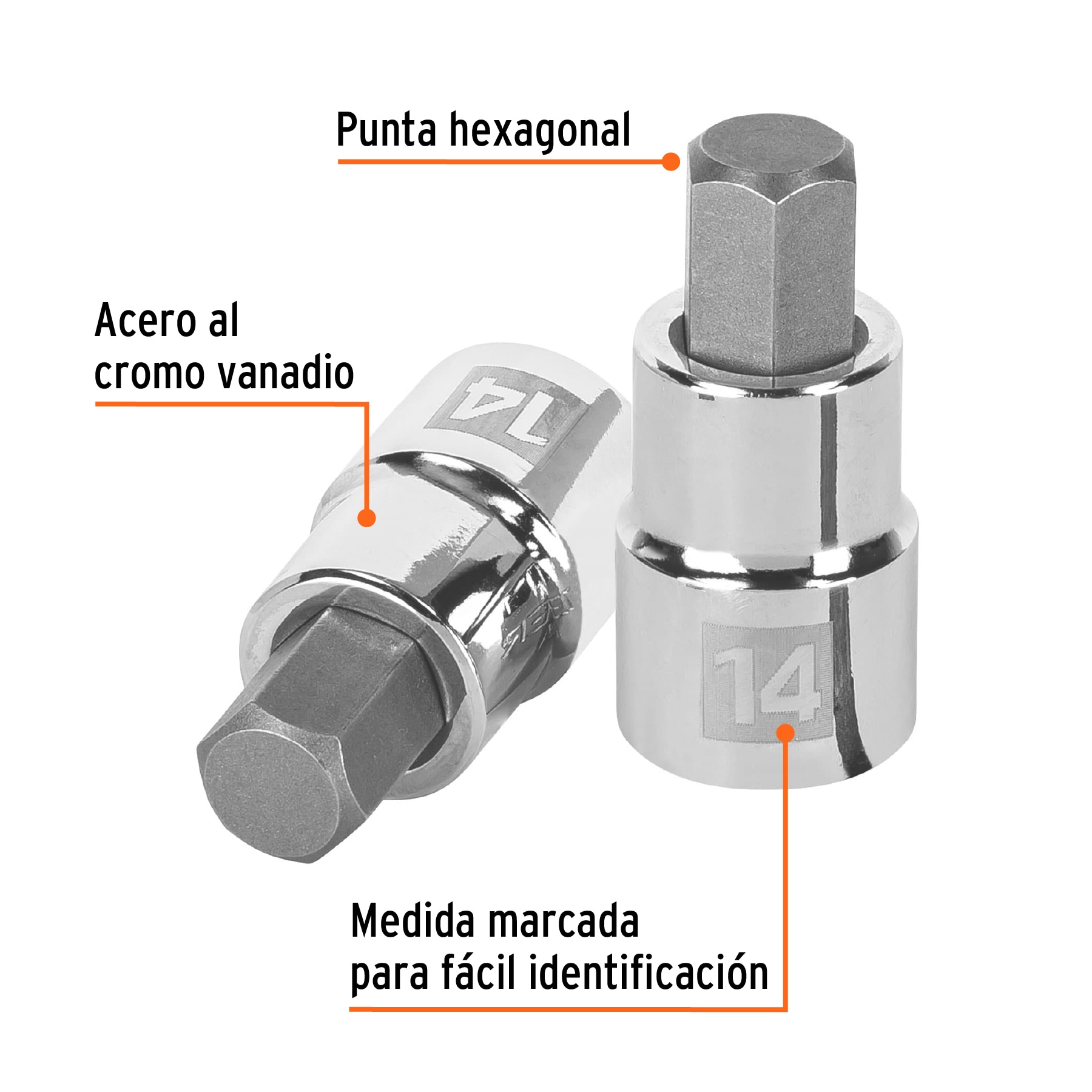 Dado punta hexagonal de 14 mm, cuadro 1/2', TRUPER - Imagen 2