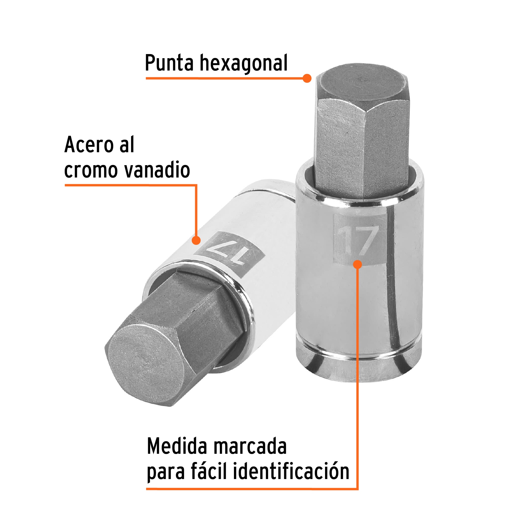 Dado punta hexagonal de 17 mm, cuadro 1/2', TRUPER - Imagen 2