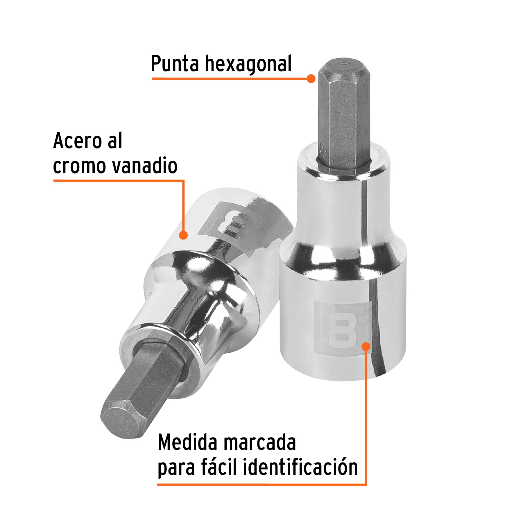 Dado punta hexagonal de 8 mm, cuadro 1/2', TRUPER - Imagen 2