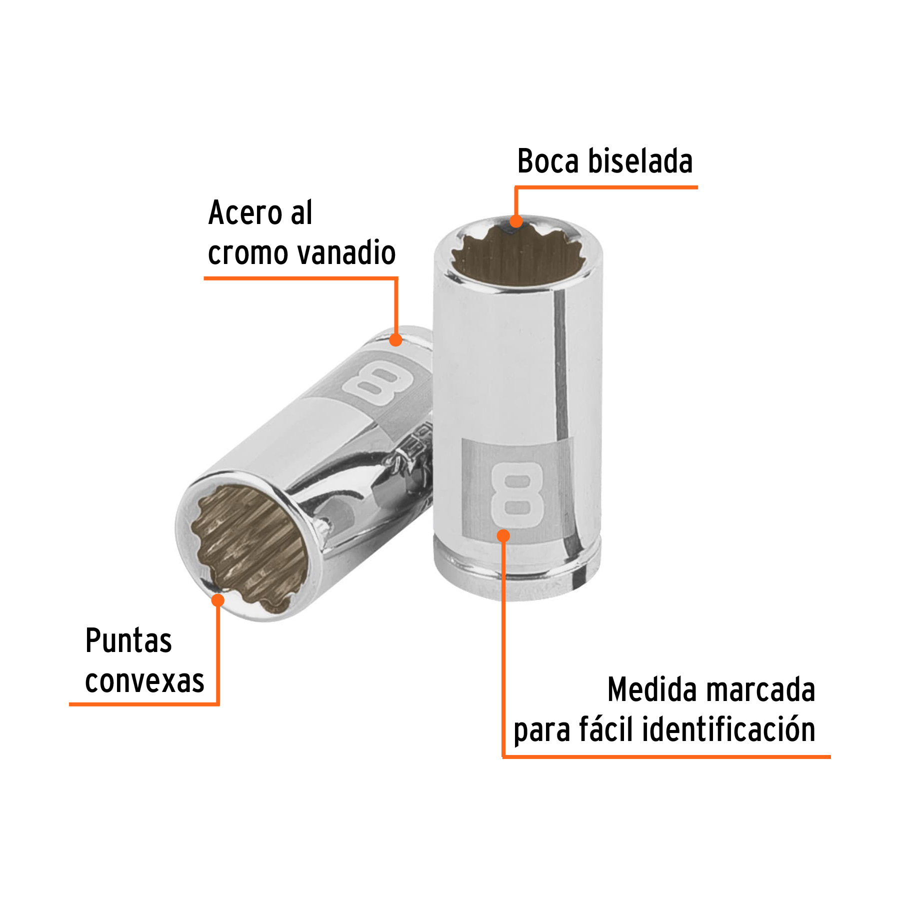Dado de 8 mm, 12 puntas, cuadro 1/4', TRUPER - Imagen 2