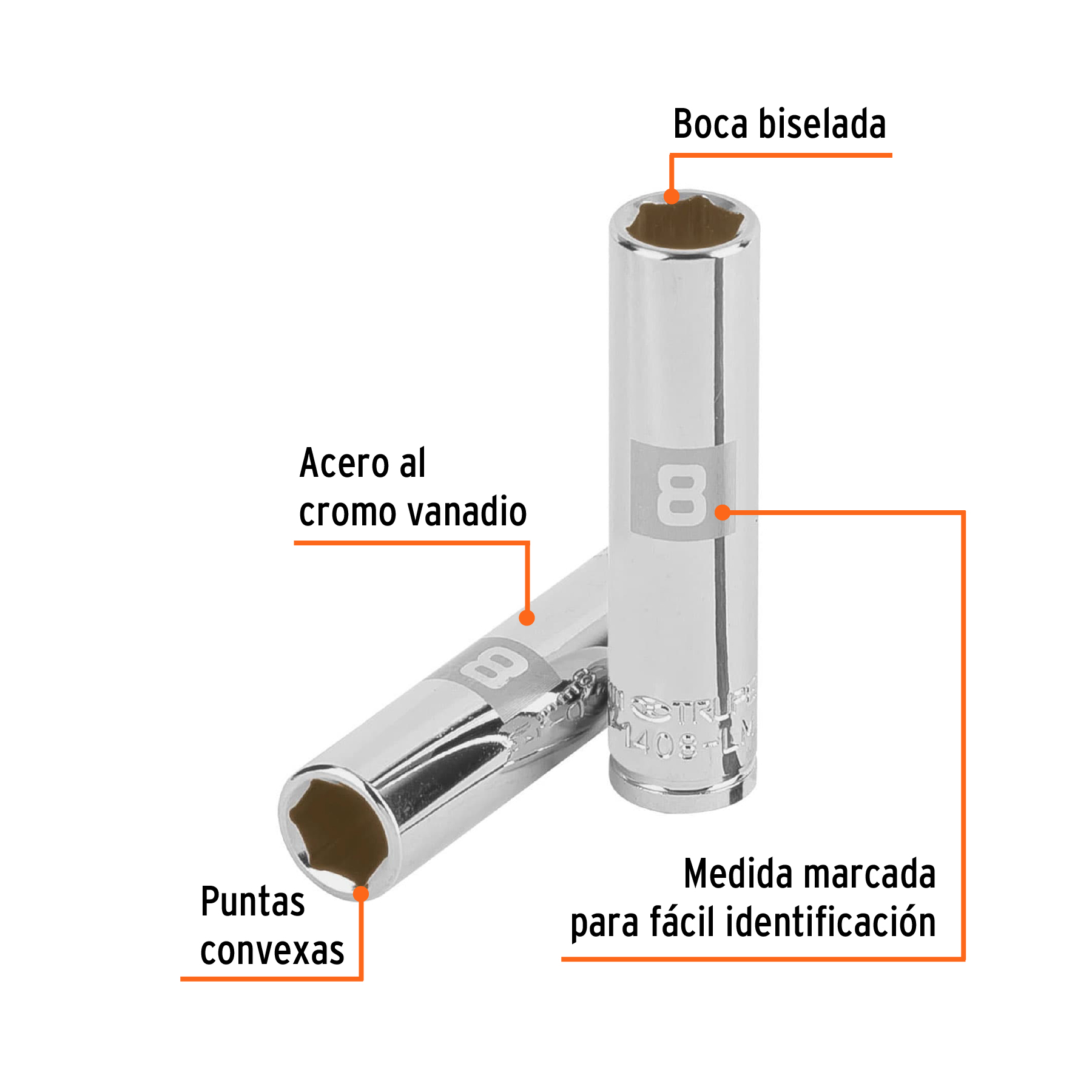Dado largo de 8 mm, 6 puntas, cuadro 1/4', TRUPER - Imagen 2