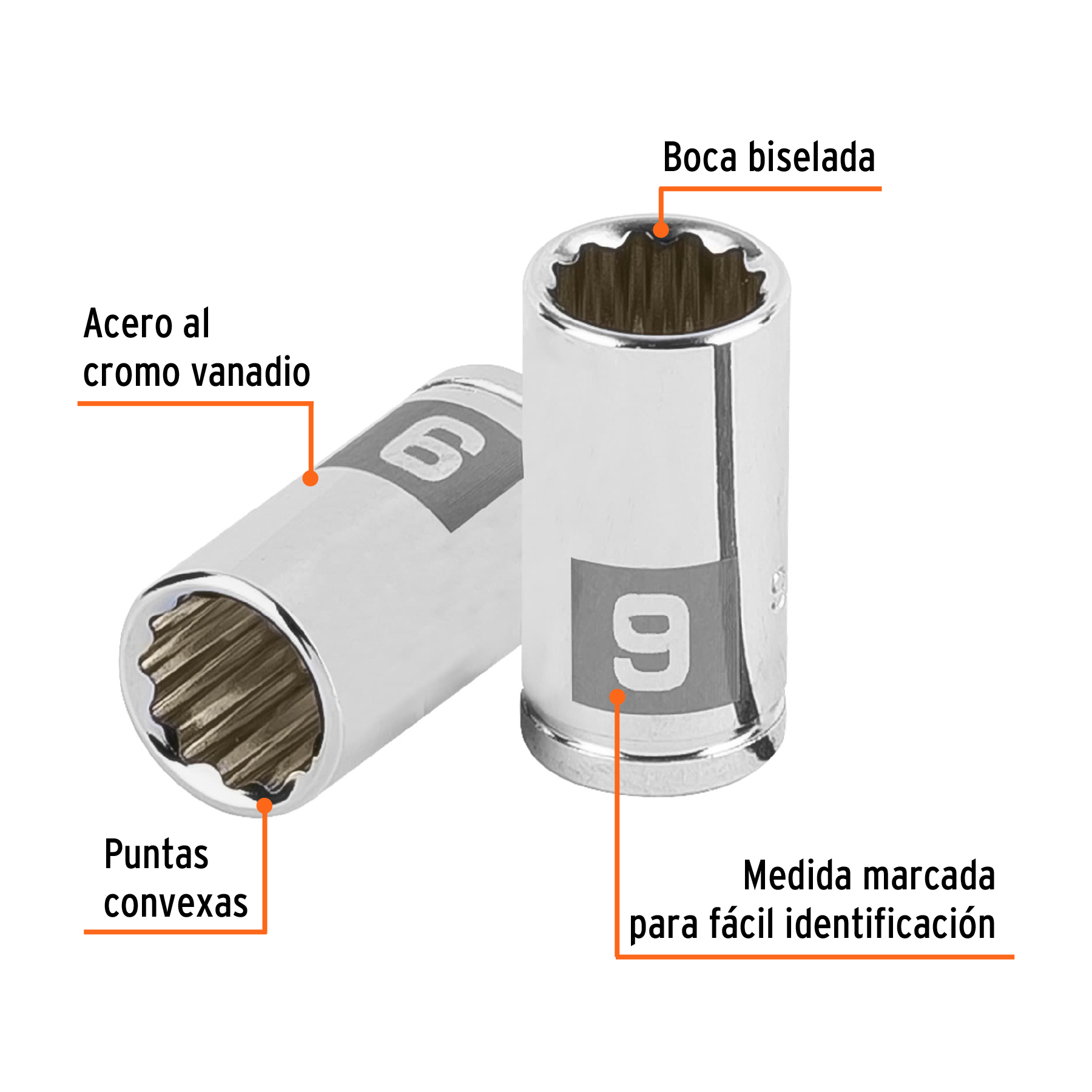Dado de 9 mm, 12 puntas, cuadro 1/4', TRUPER - Imagen 2
