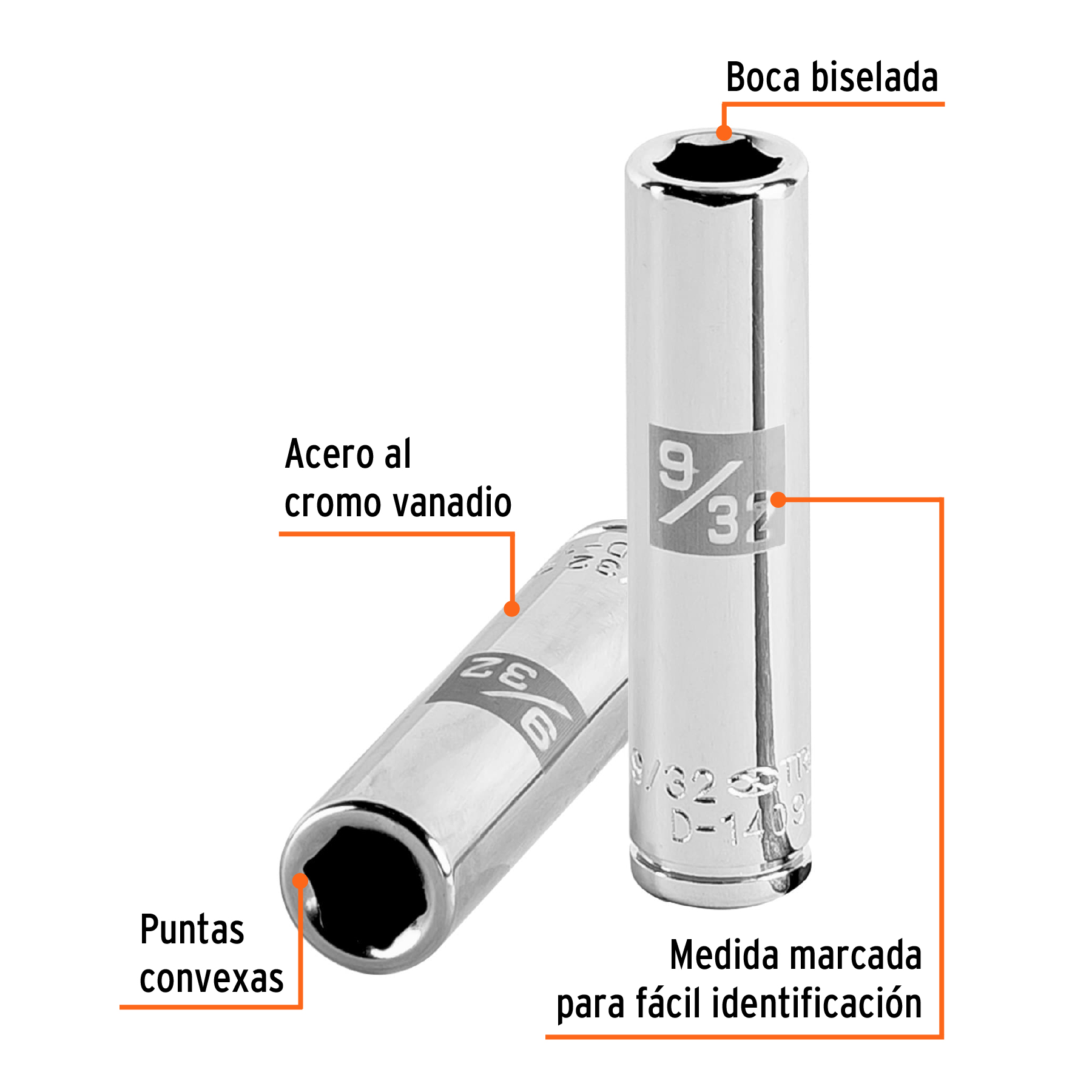 Dado largo de 9/32', 6 puntas, cuadro 1/4', TRUPER - Imagen 2
