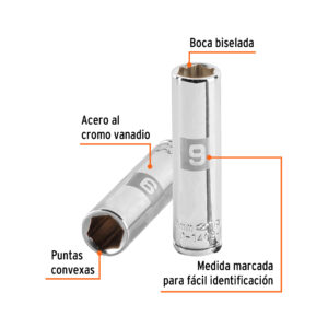 Alternative view of Dado largo de 9 mm, 6 puntas, cuadro 1/4', TRUPER