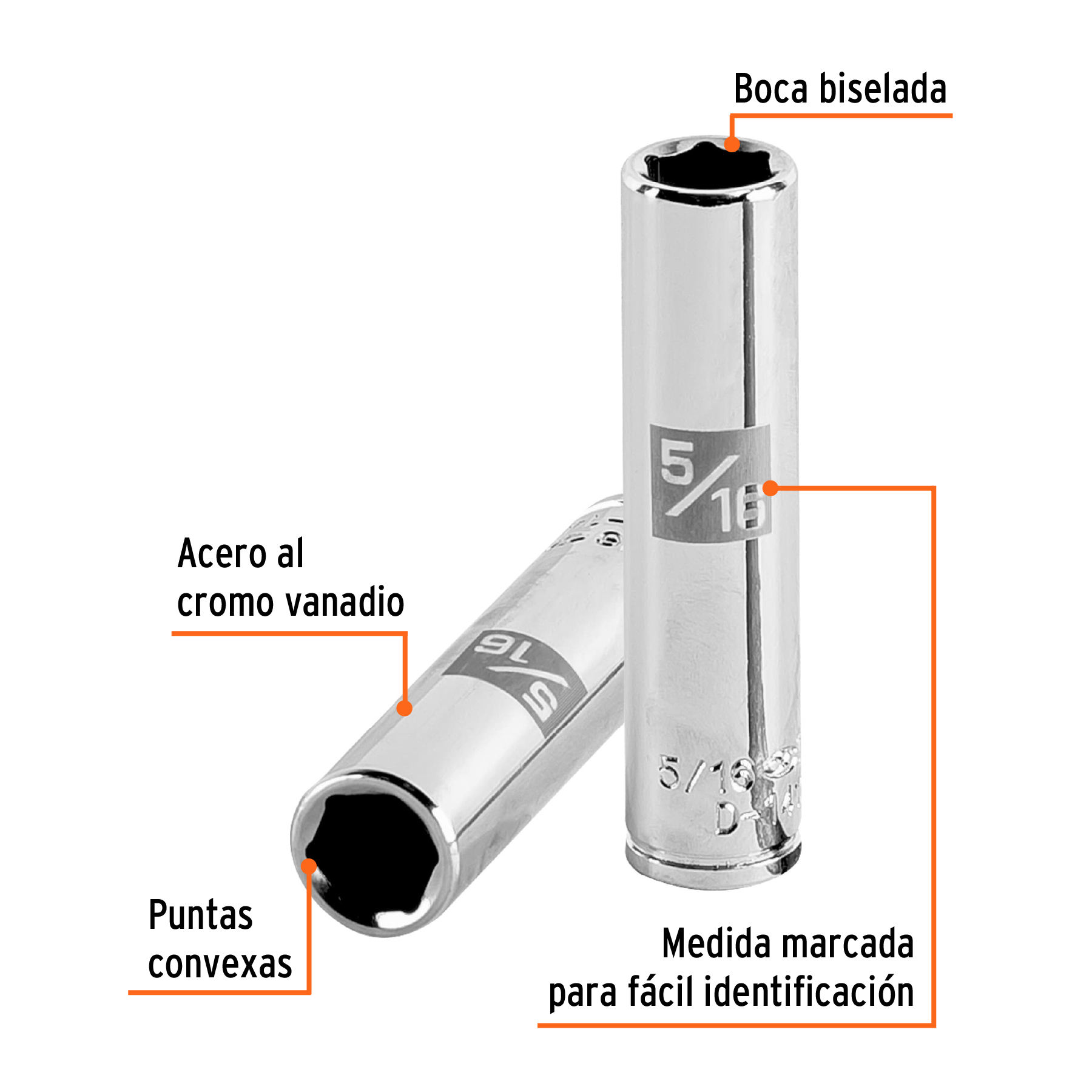 Dado largo de 5/16', 6 puntas, cuadro 1/4', TRUPER - Imagen 2