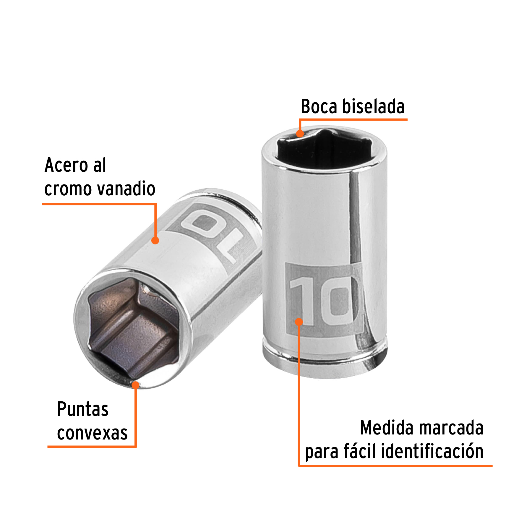 Dado de 10 mm, 6 puntas, cuadro 1/4', TRUPER - Imagen 2