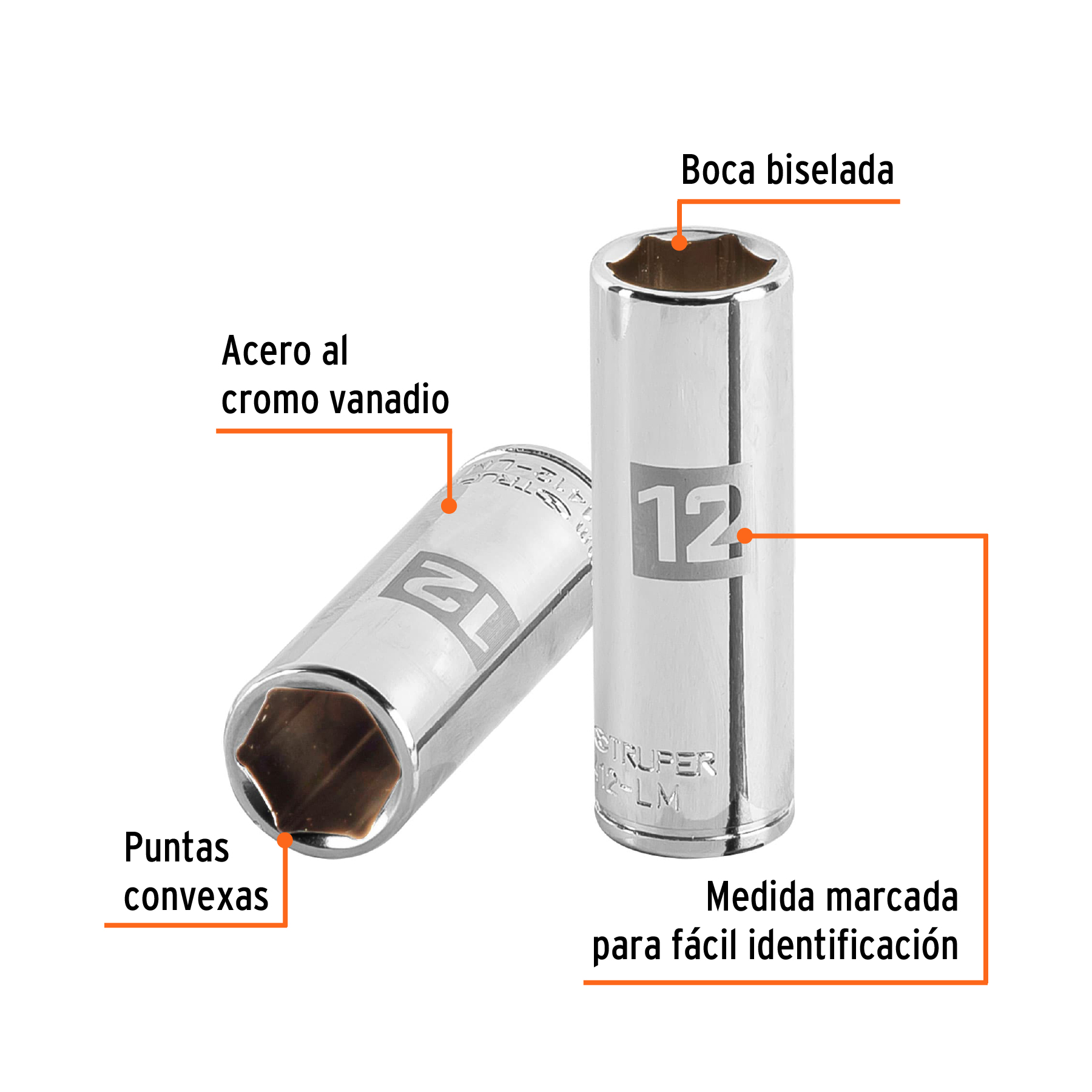 Dado largo de 12 mm, 6 puntas, cuadro 1/4', TRUPER - Imagen 2