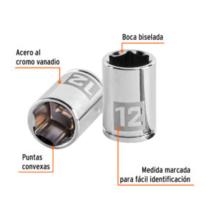 Dado de 12 mm, 6 puntas, cuadro 1/4', TRUPER - Imagen 2