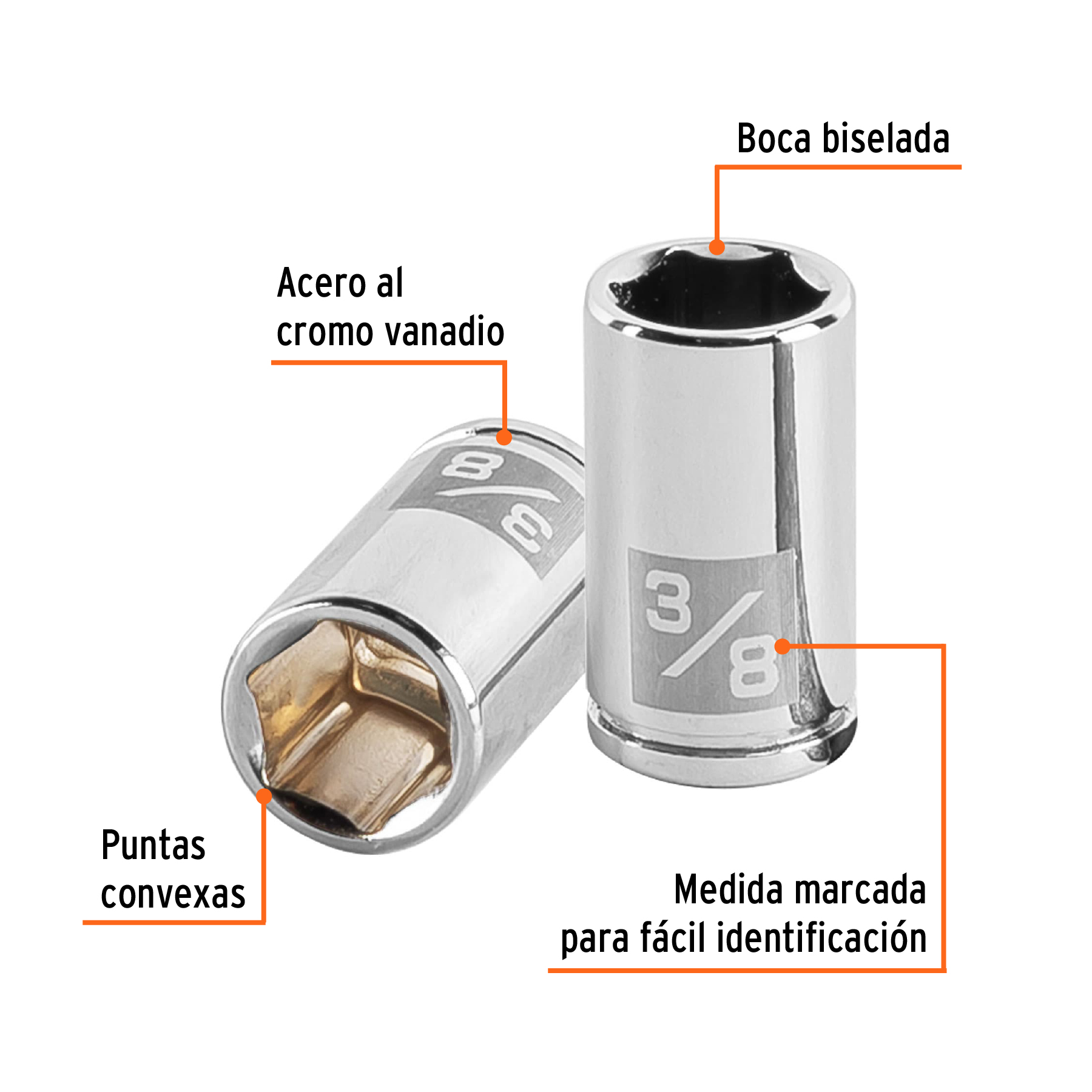 Dado de 3/8', 6 puntas, cuadro 1/4', TRUPER - Imagen 2