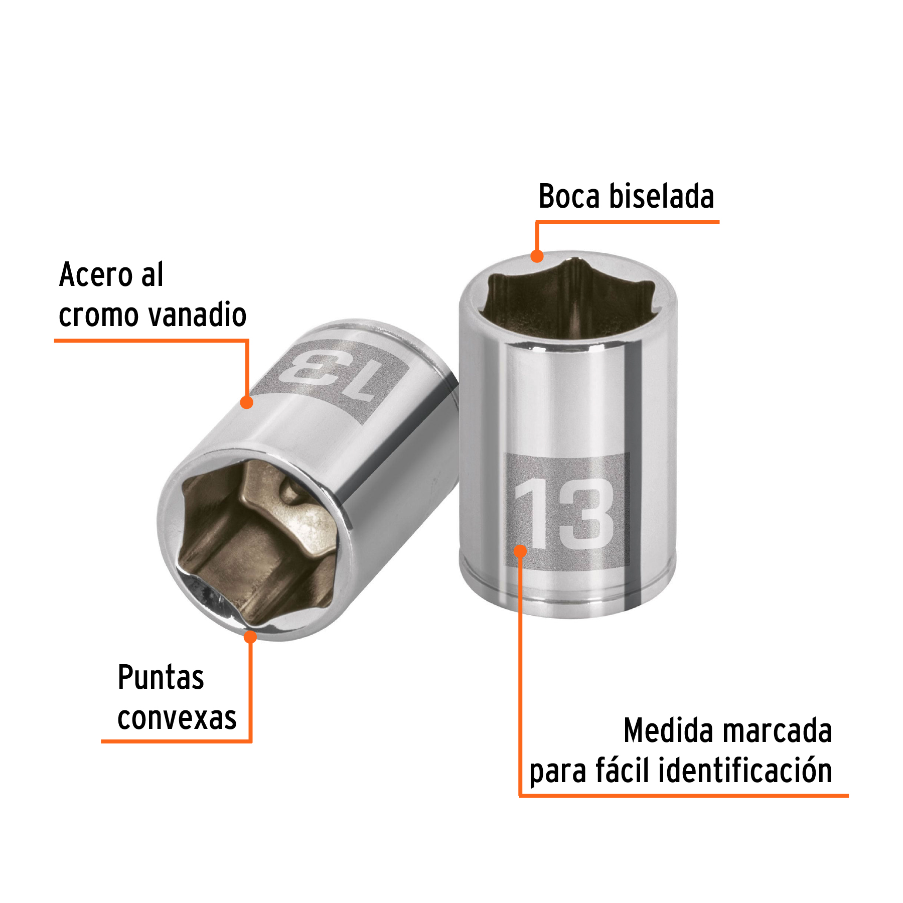 Dado de 13 mm, 6 puntas, cuadro 1/4', TRUPER - Imagen 2