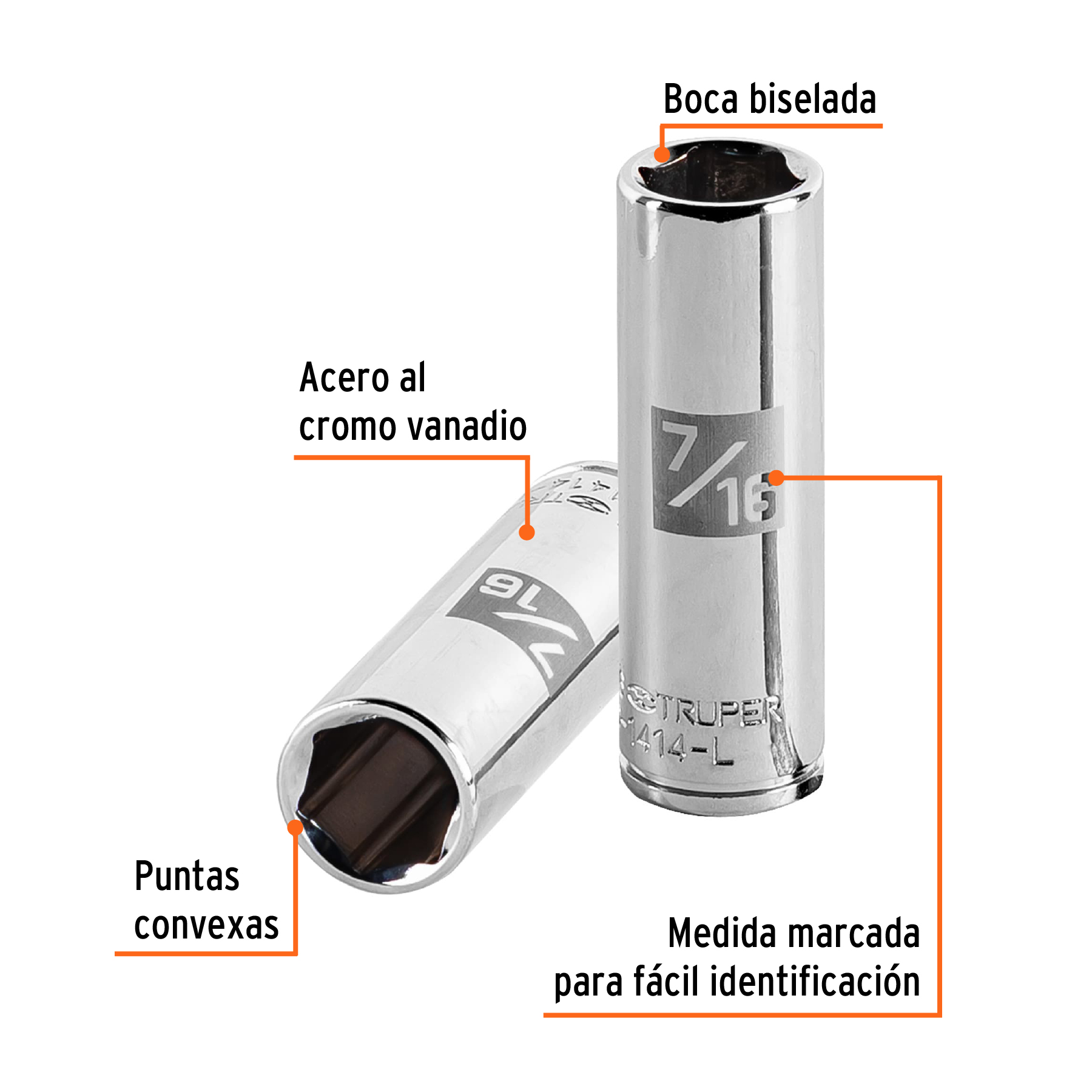 Dado largo de 7/16', 6 puntas, cuadro 1/4', TRUPER - Imagen 2