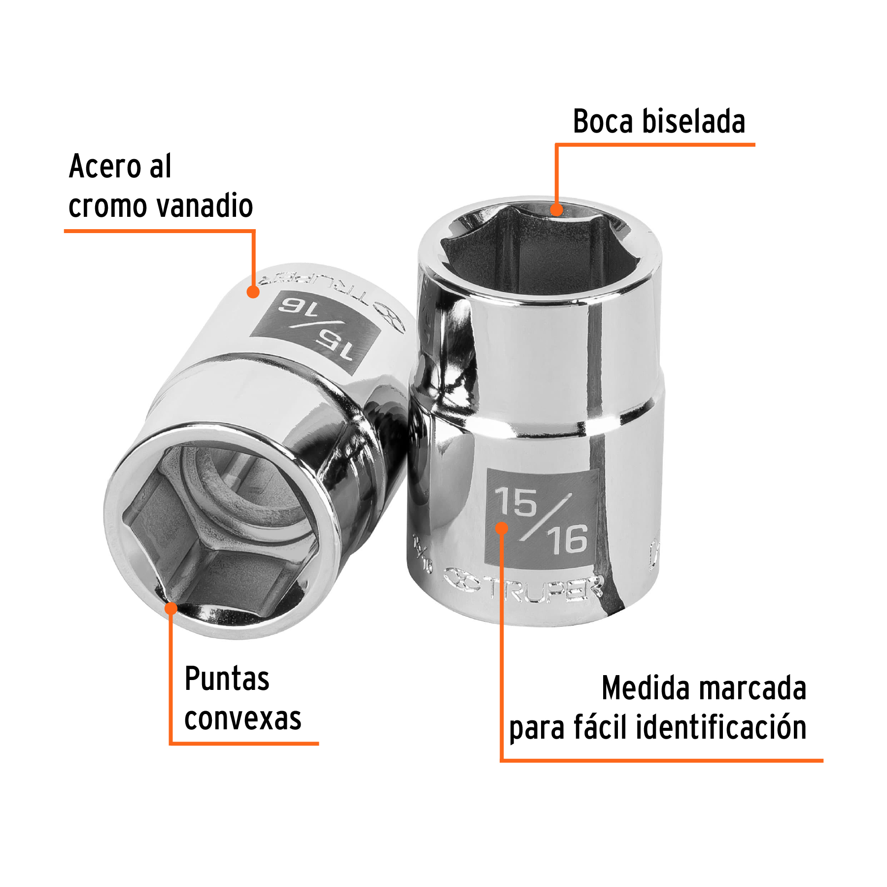 Dado de 15/16', 6 puntas, cuadro 3/4', TRUPER - Imagen 2