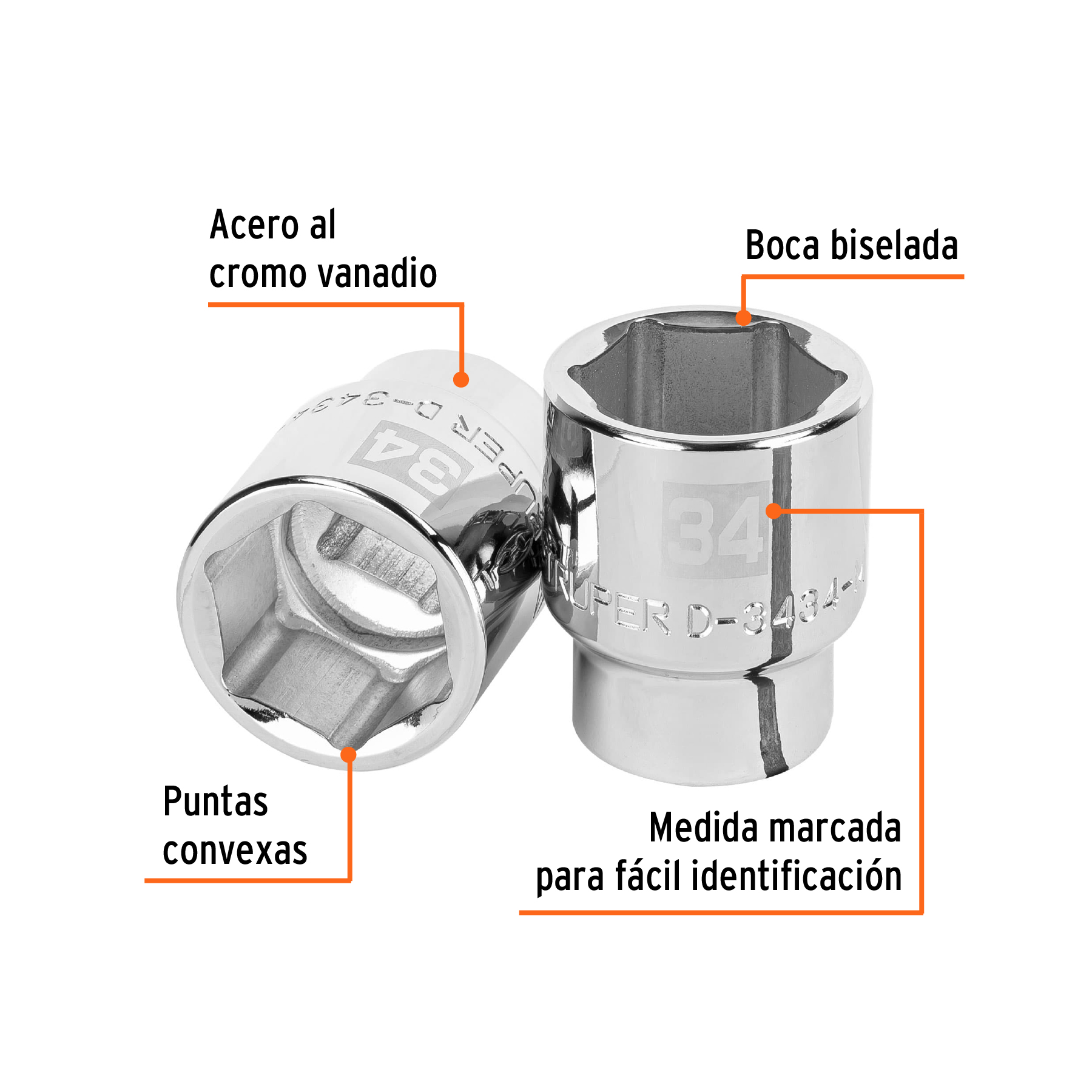Dado de 34 mm, 6 puntas, cuadro 3/4', TRUPER - Imagen 2