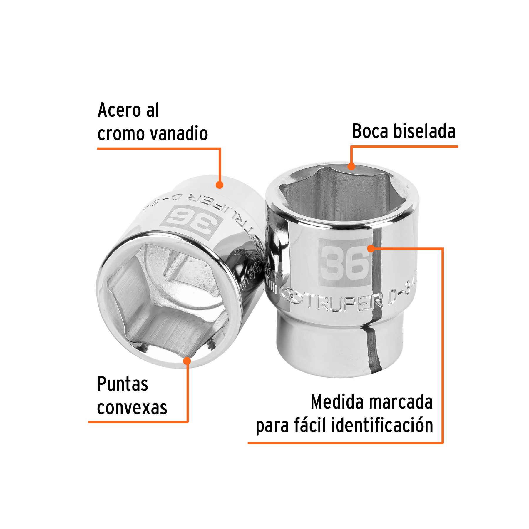 Dado de 36 mm, 6 puntas, cuadro 3/4', TRUPER - Imagen 2