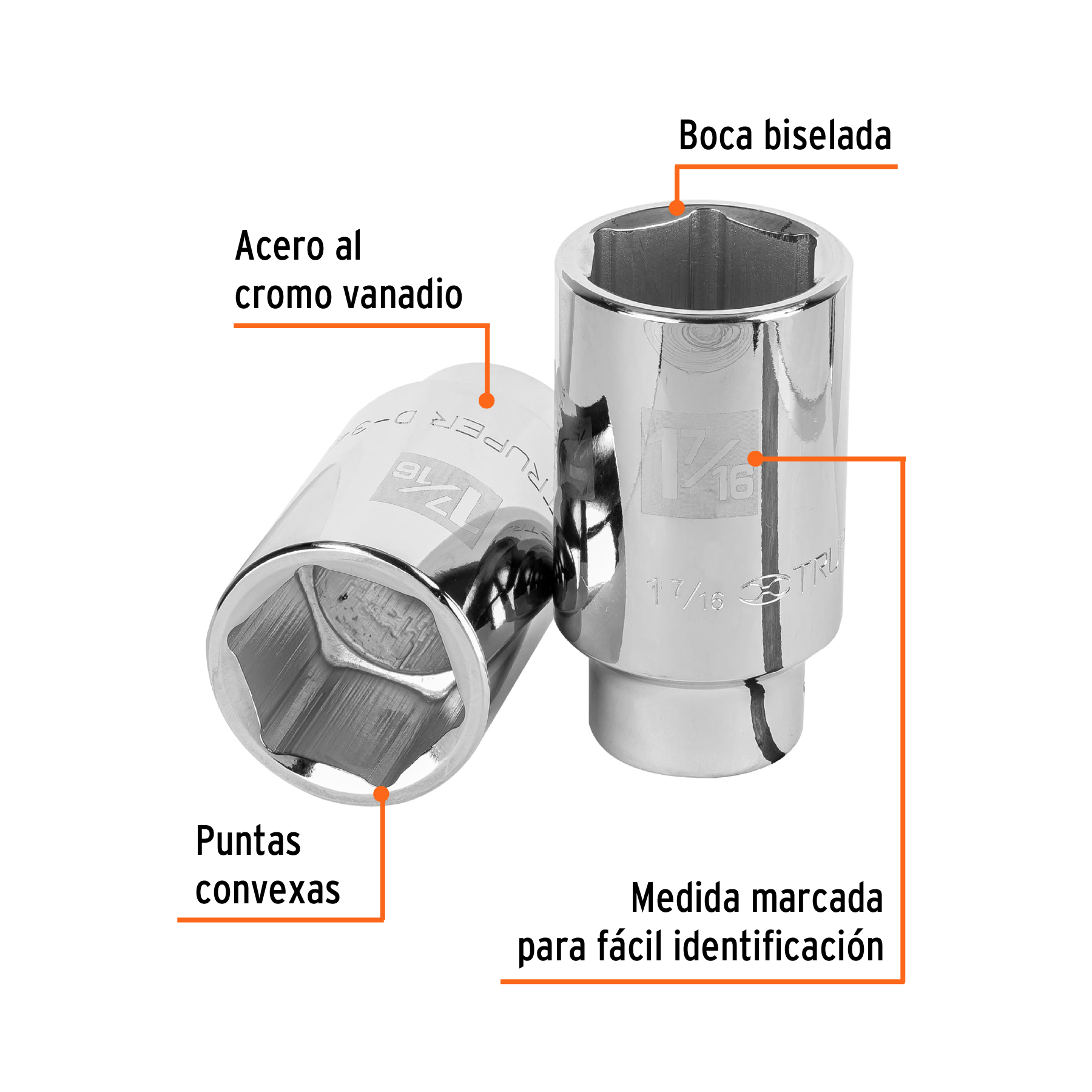 Dado largo de 1-7/16', 6 puntas, cuadro 3/4', TRUPER - Imagen 2