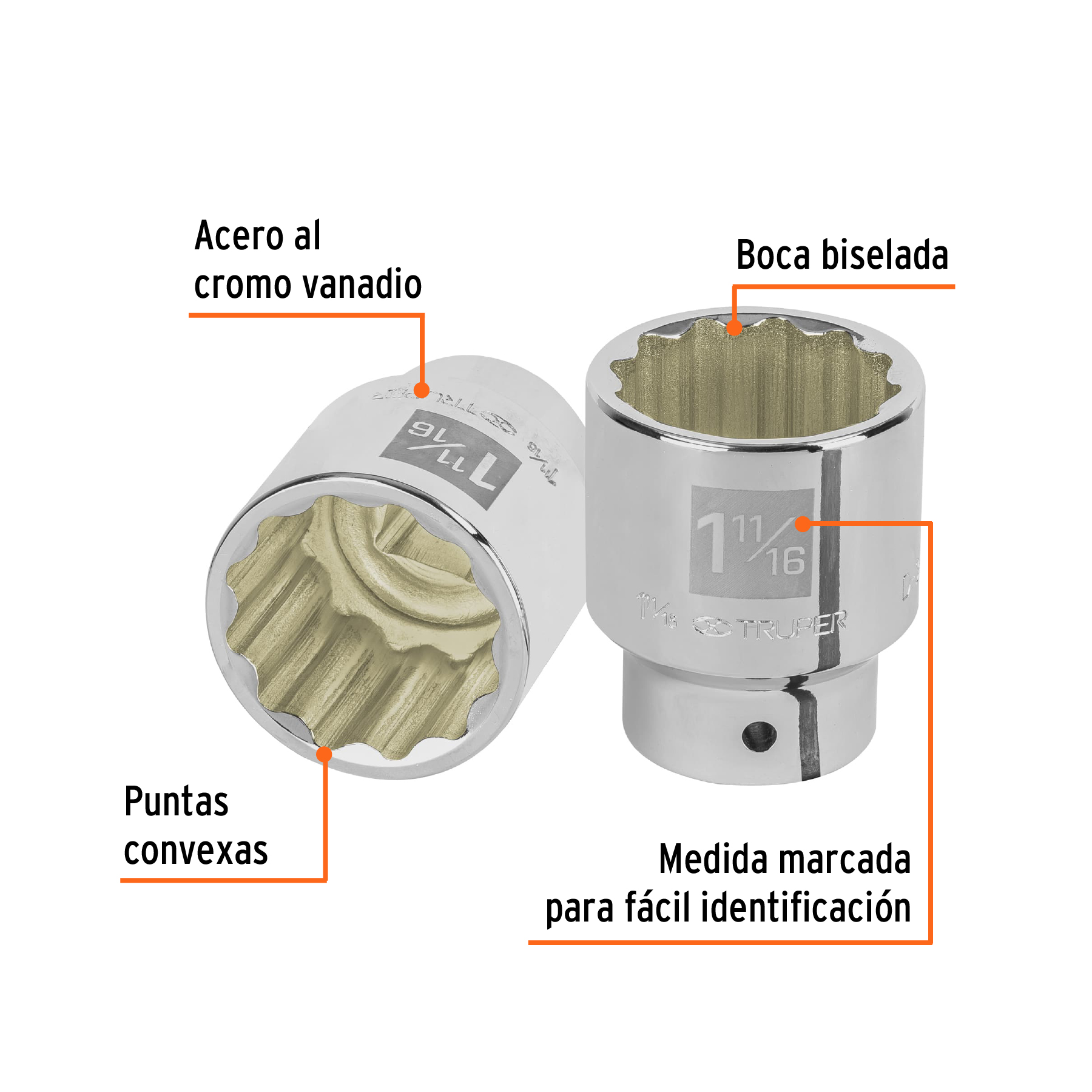 Dado de 1-11/16', 12 puntas, cuadro 3/4', TRUPER - Imagen 2