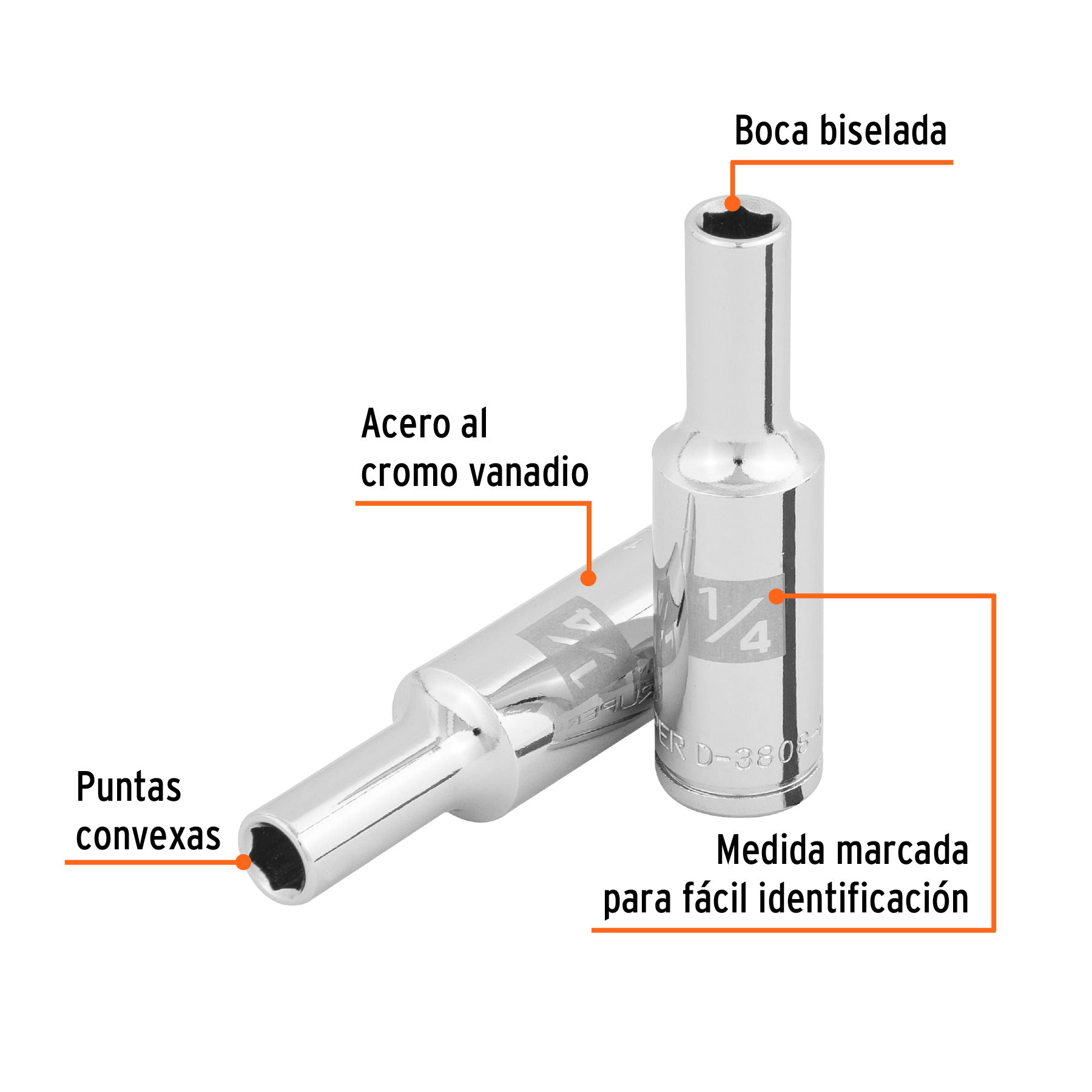 Dado largo de 1/4', 6 puntas, cuadro 3/8', TRUPER - Imagen 2