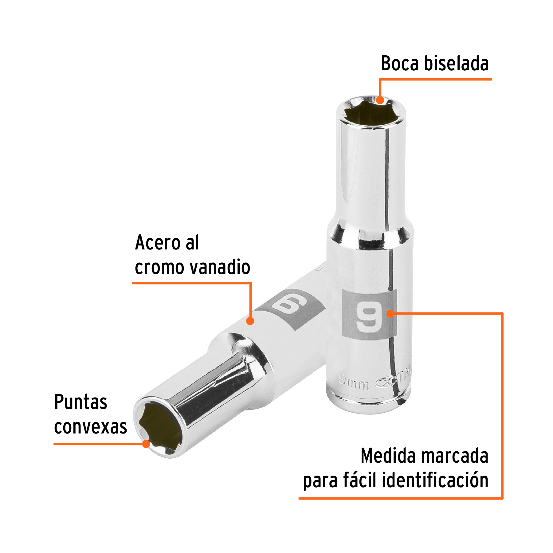 Dado largo de 9 mm, 6 puntas, cuadro 3/8', TRUPER - Imagen 2