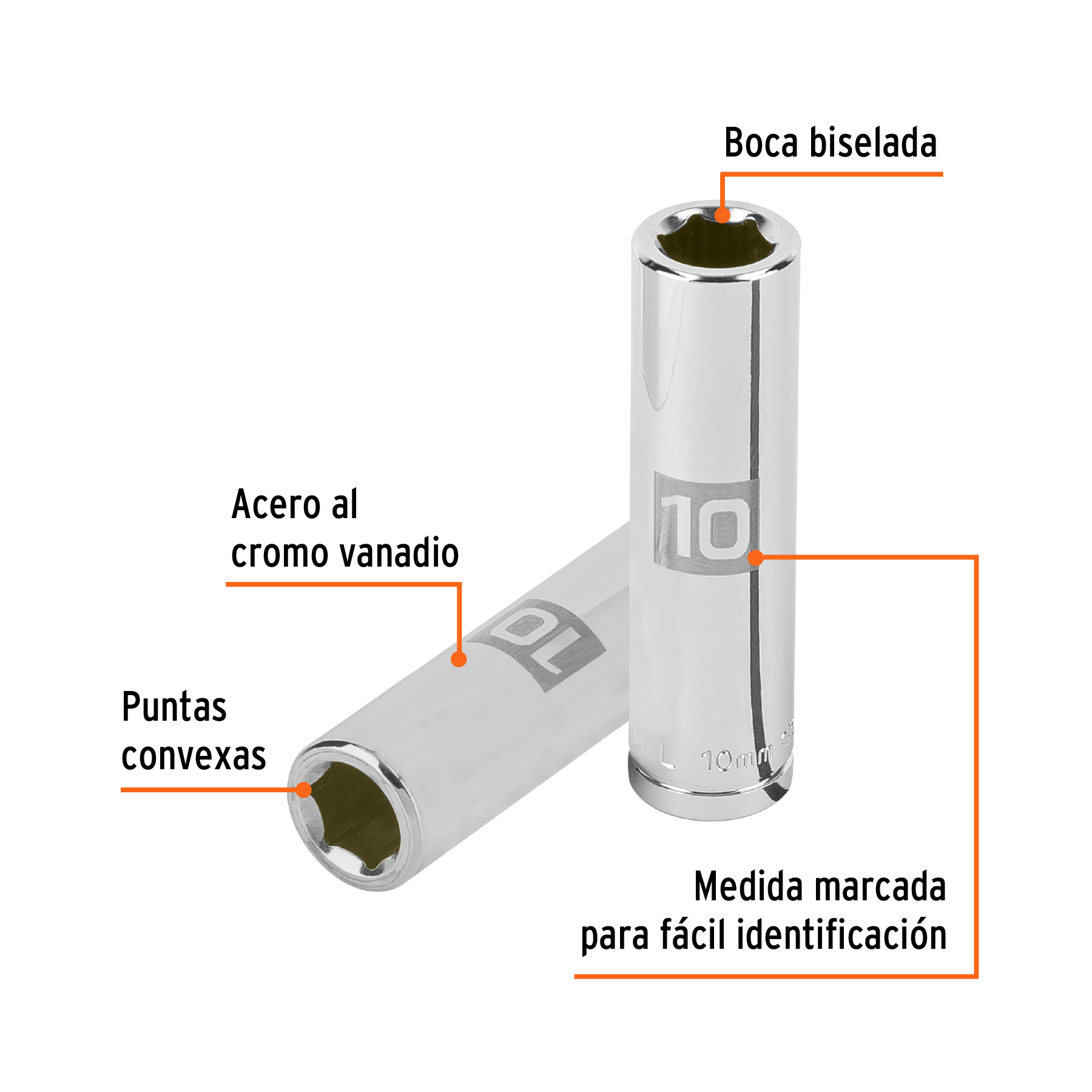 Dado largo de 10 mm, 6 puntas, cuadro 3/8', TRUPER - Imagen 2