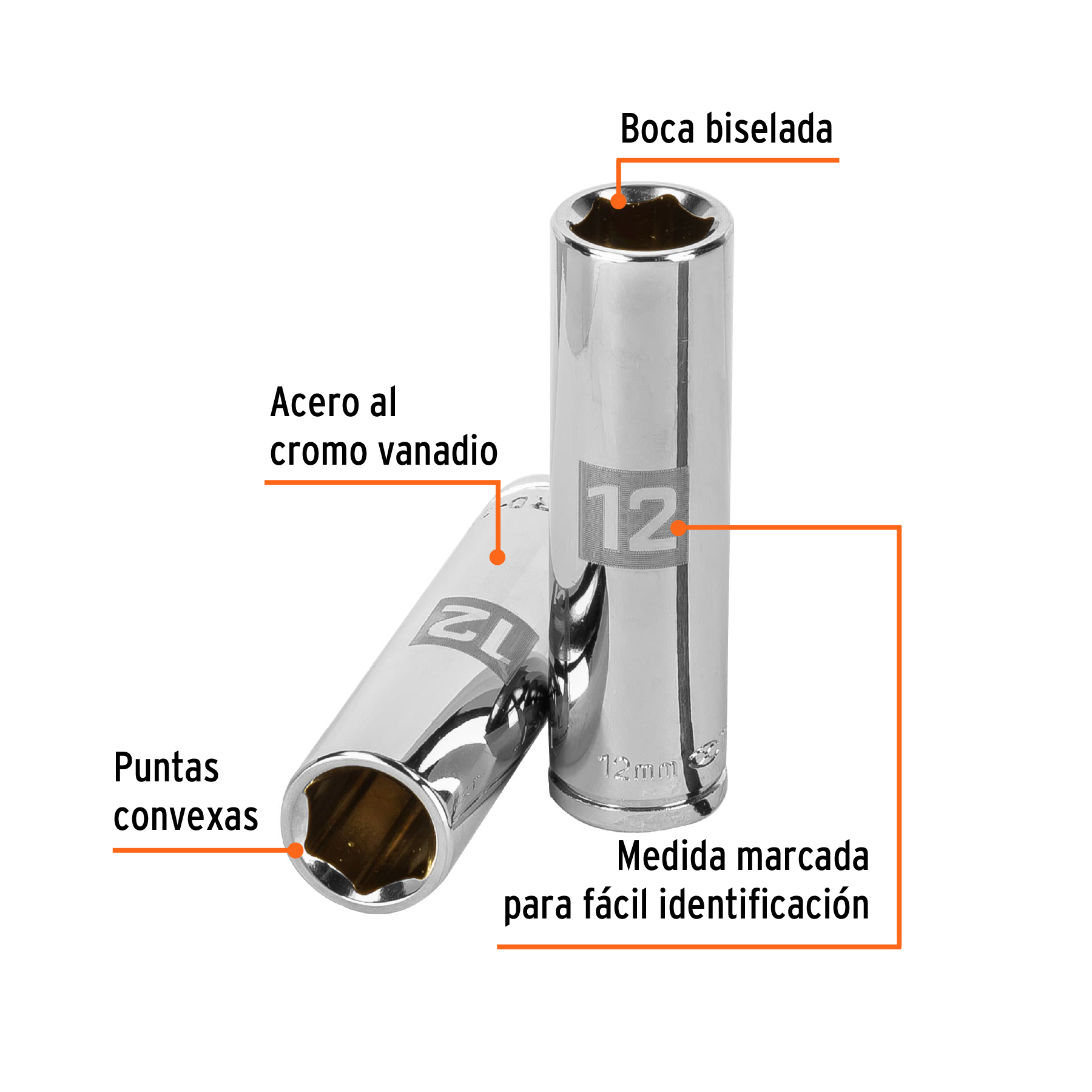 Dado largo de 12 mm, 6 puntas, cuadro 3/8', TRUPER - Imagen 2