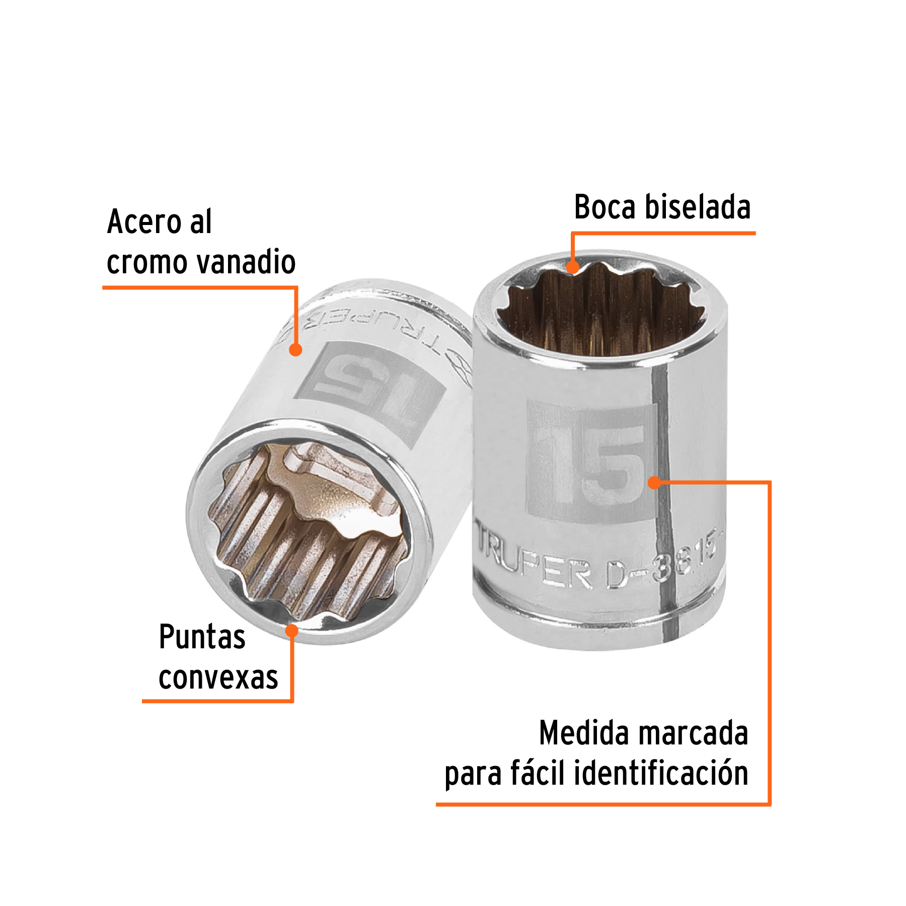 Dado de 15 mm, 12 puntas, cuadro 3/8', TRUPER - Imagen 2