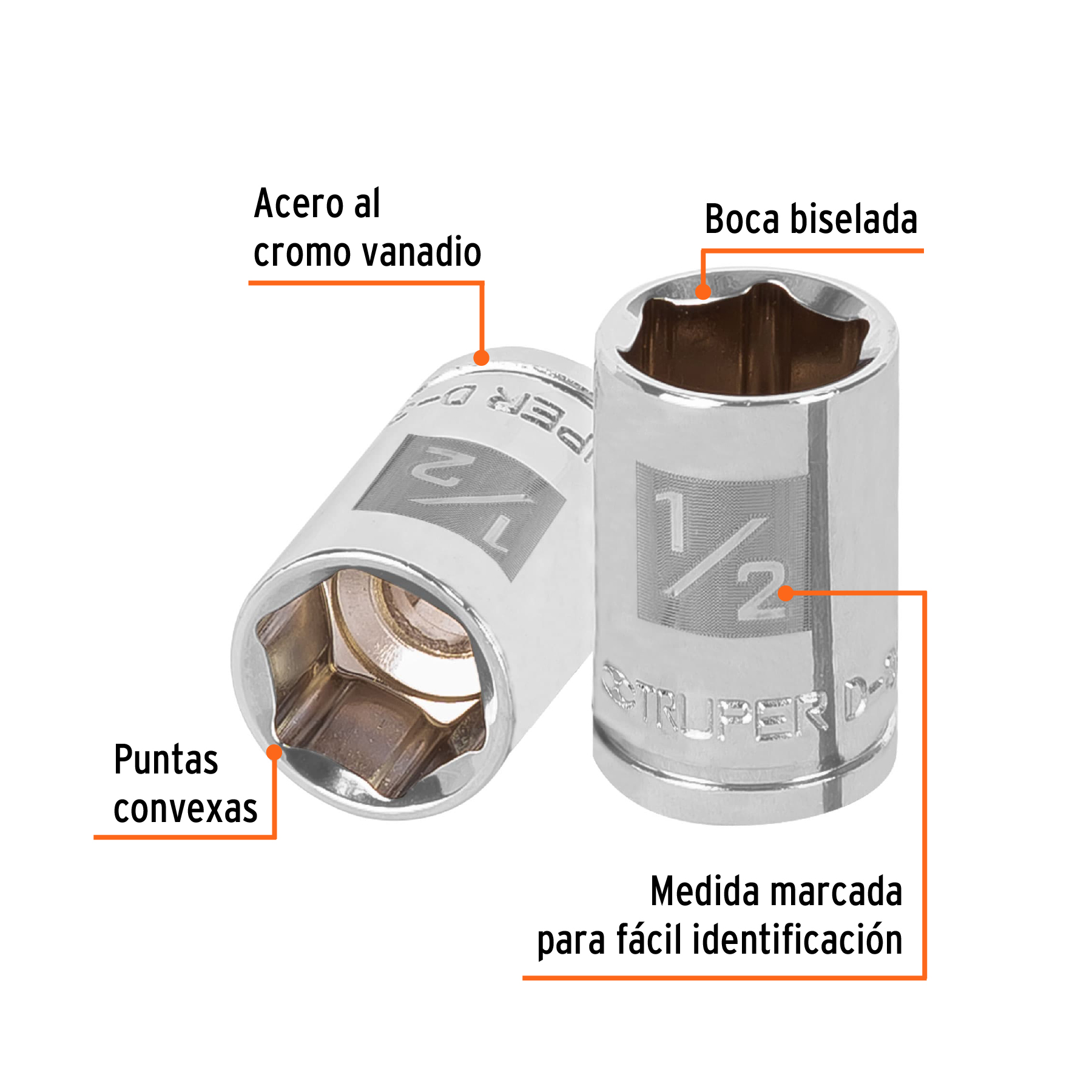 Dado de 1/2', 6 puntas, cuadro 3/8', TRUPER - Imagen 2
