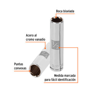 Alternative view of Dado largo de 1/2', 6 puntas, cuadro 3/8', TRUPER