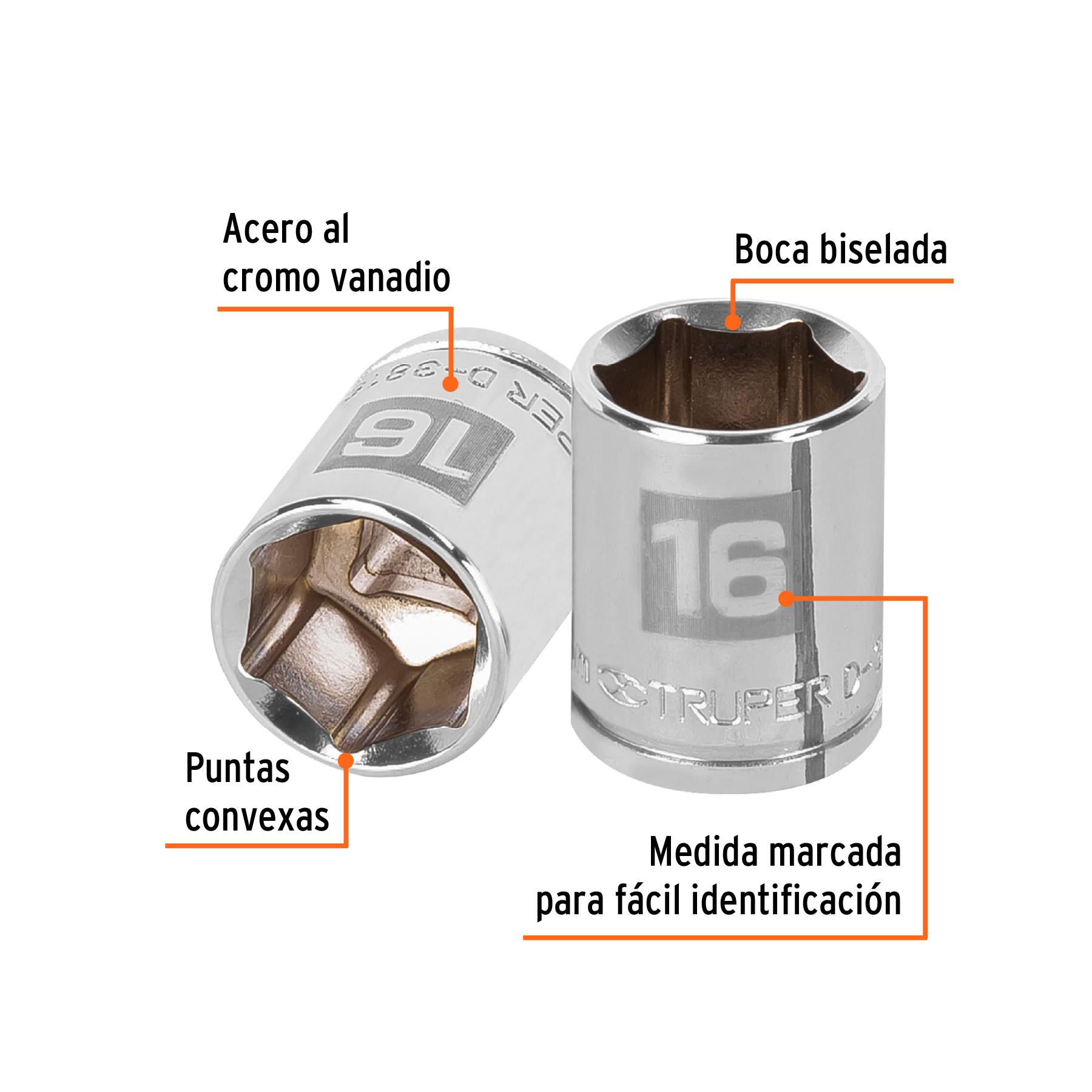 Dado de 16 mm, 6 puntas, cuadro 3/8', TRUPER - Imagen 2