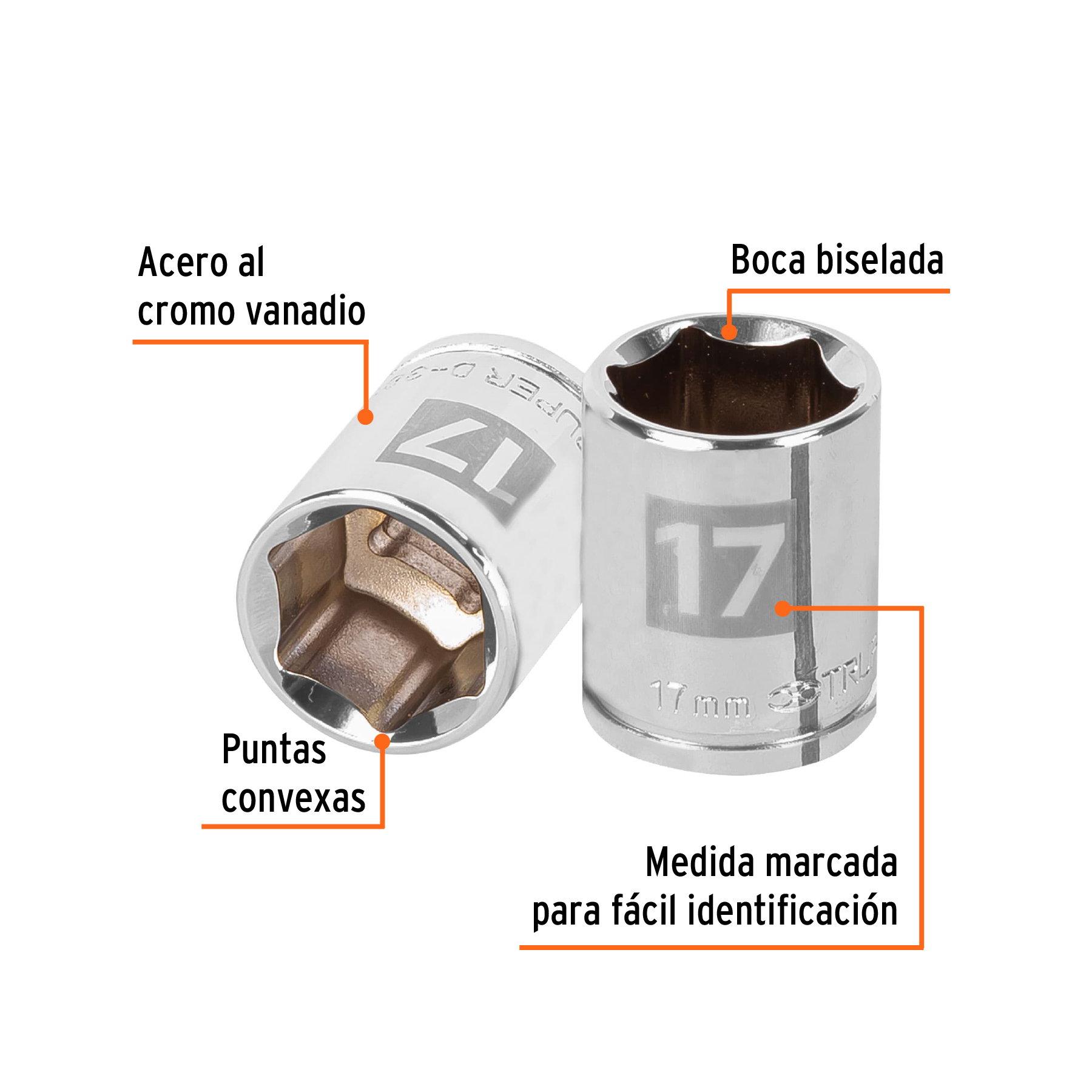 Dado de 17 mm, 6 puntas, cuadro 3/8', TRUPER - Imagen 2