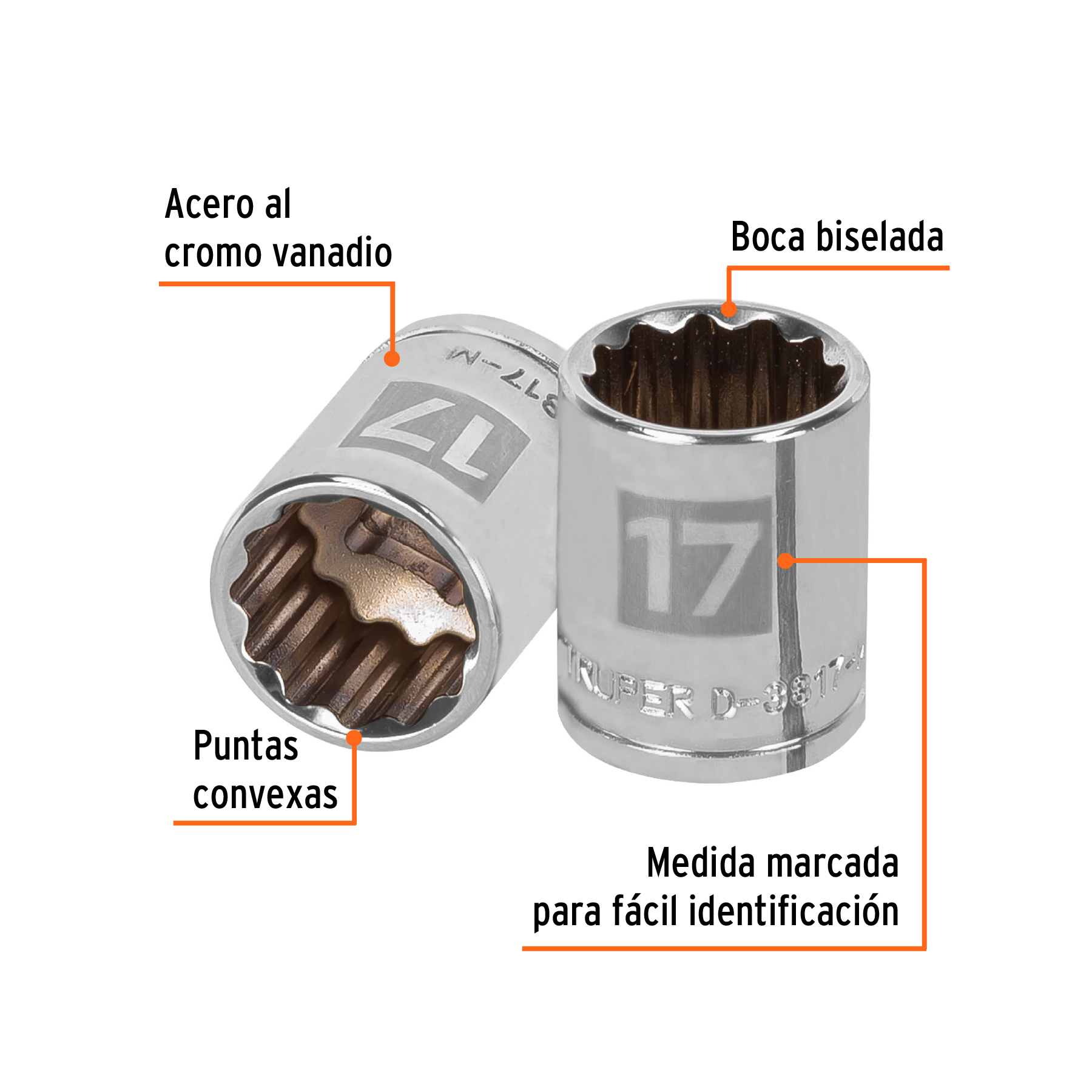 Dado de 17 mm, 12 puntas, cuadro 3/8', TRUPER - Imagen 2