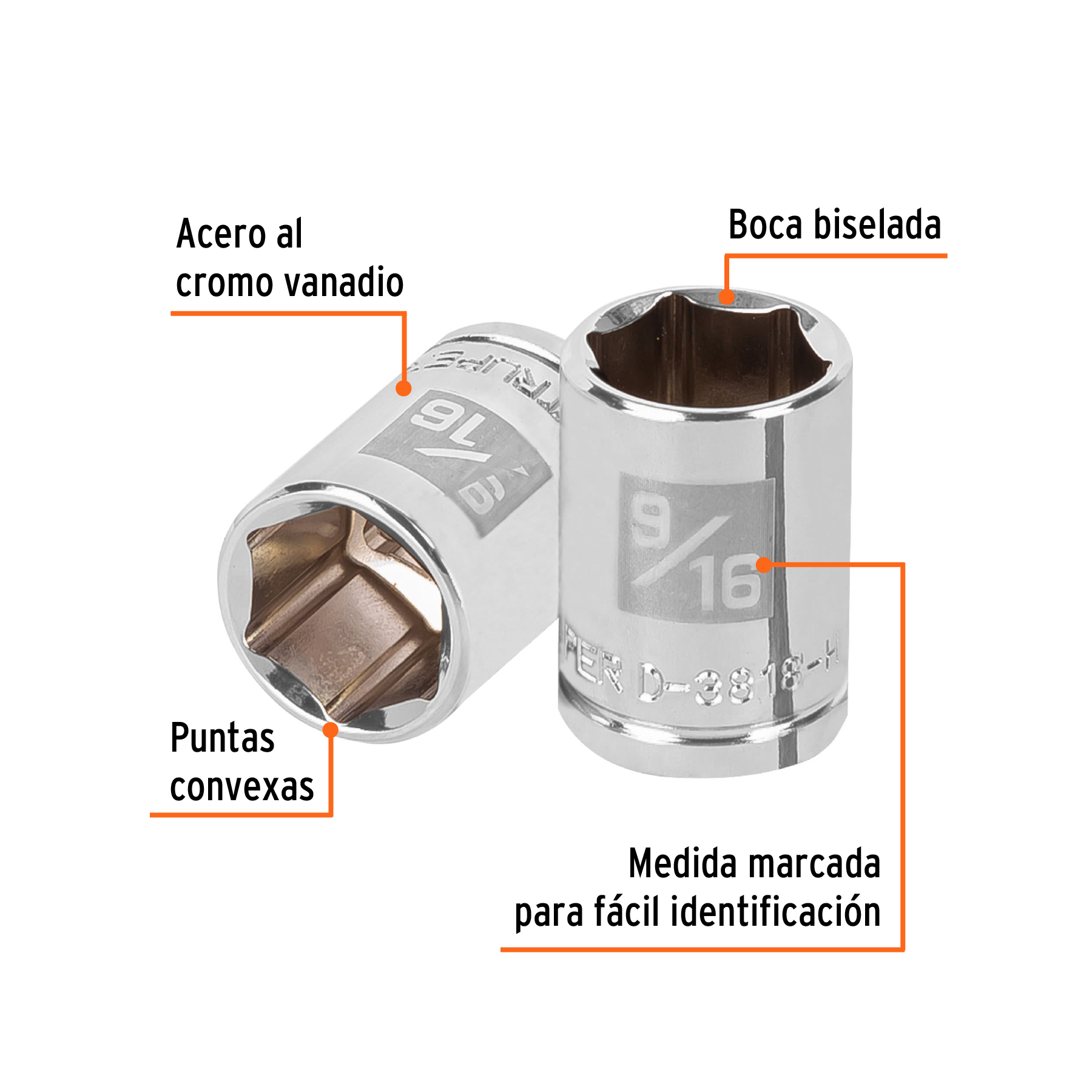 Dado de 9/16', 6 puntas, cuadro 3/8', TRUPER - Imagen 2