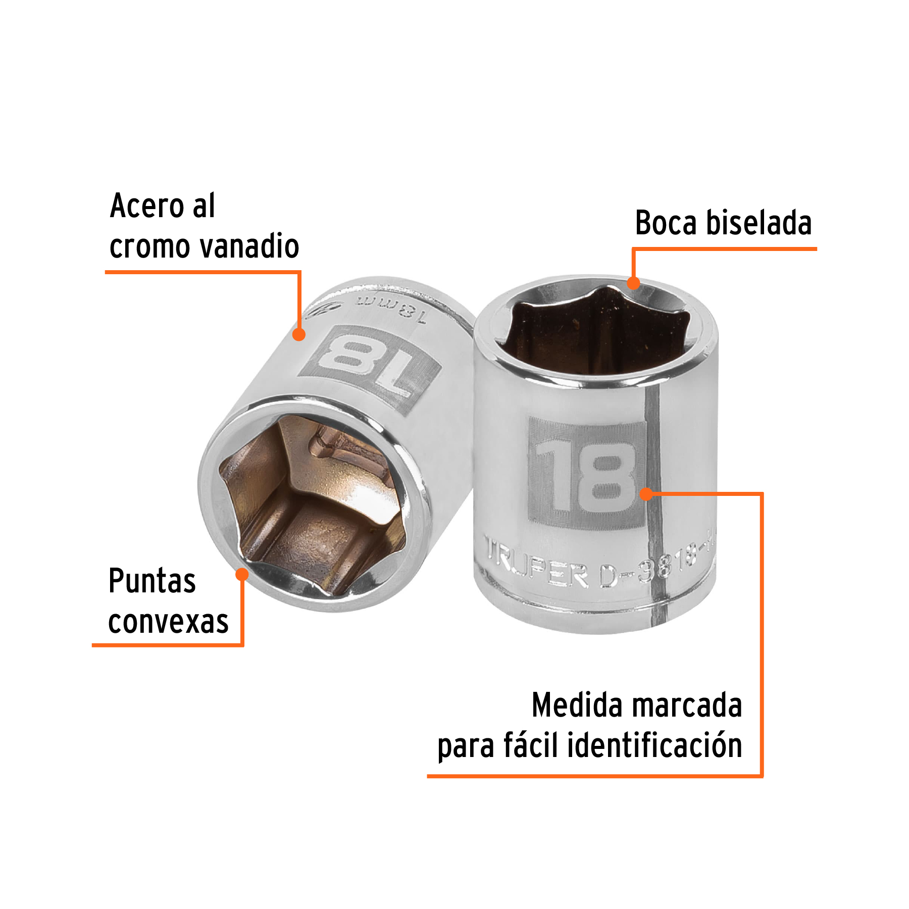 Dado de 18 mm, 6 puntas, cuadro 3/8', TRUPER - Imagen 2