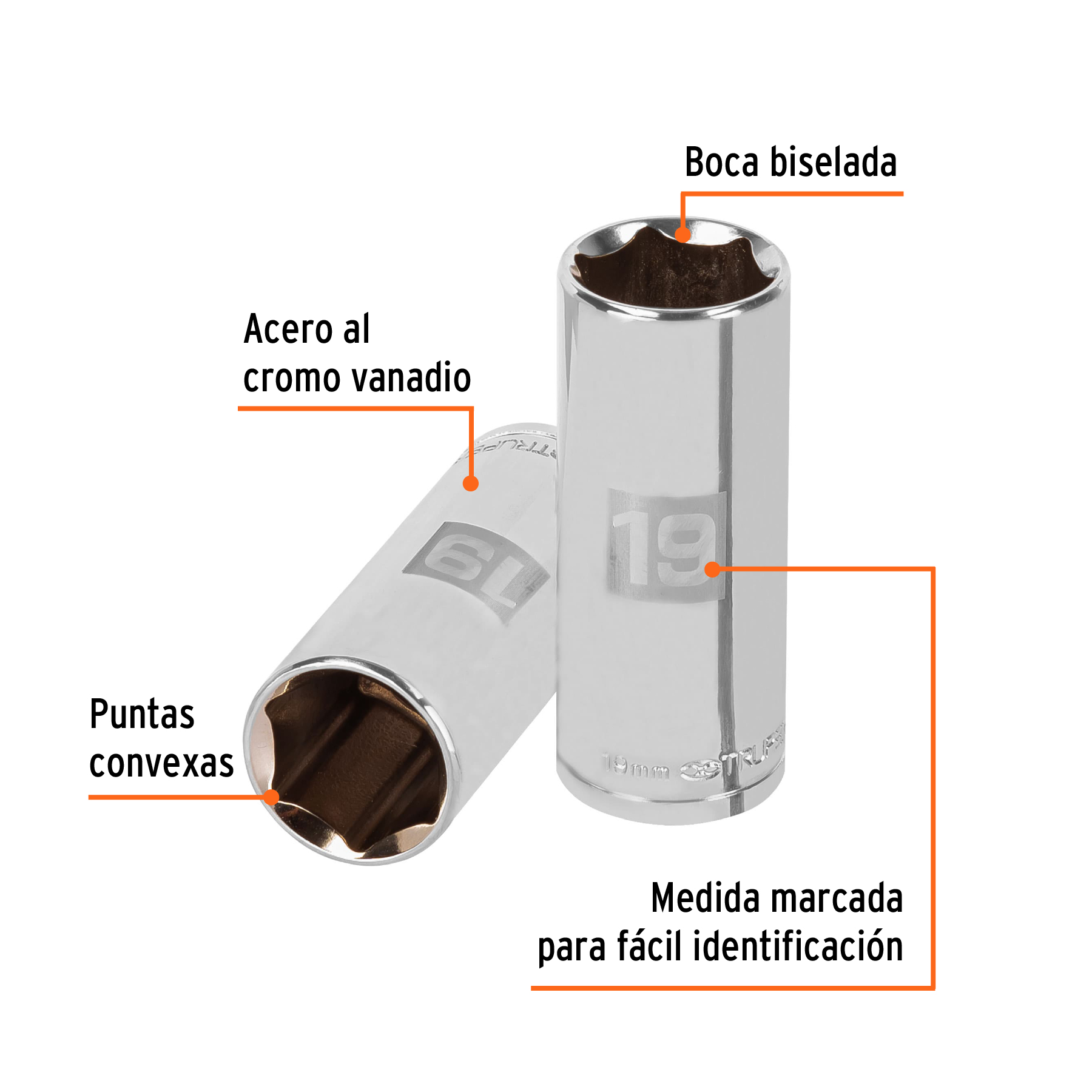 Dado largo de 19 mm, 6 puntas, cuadro 3/8', TRUPER - Imagen 2