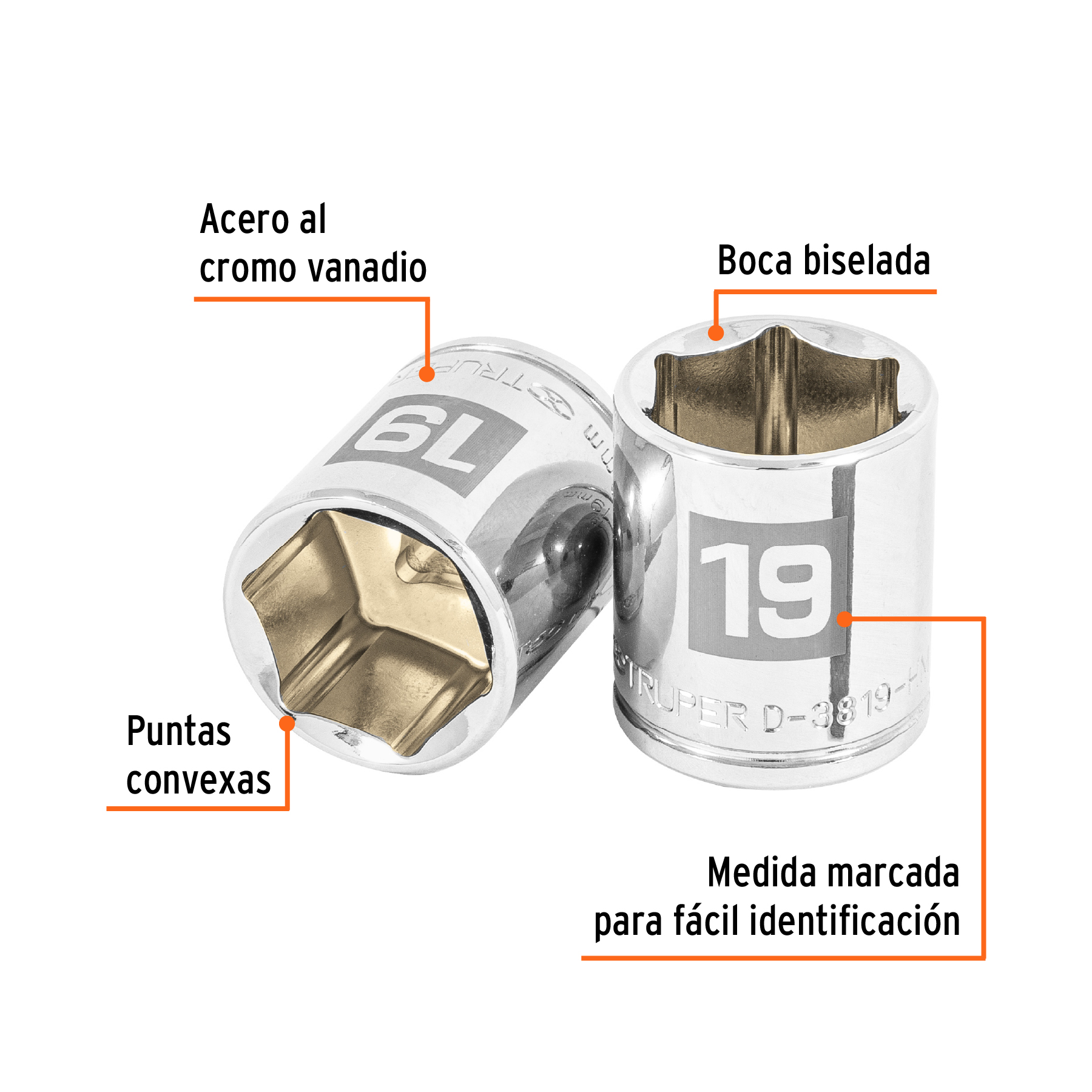 Dado de 19 mm, 6 puntas, cuadro 3/8', TRUPER - Imagen 2