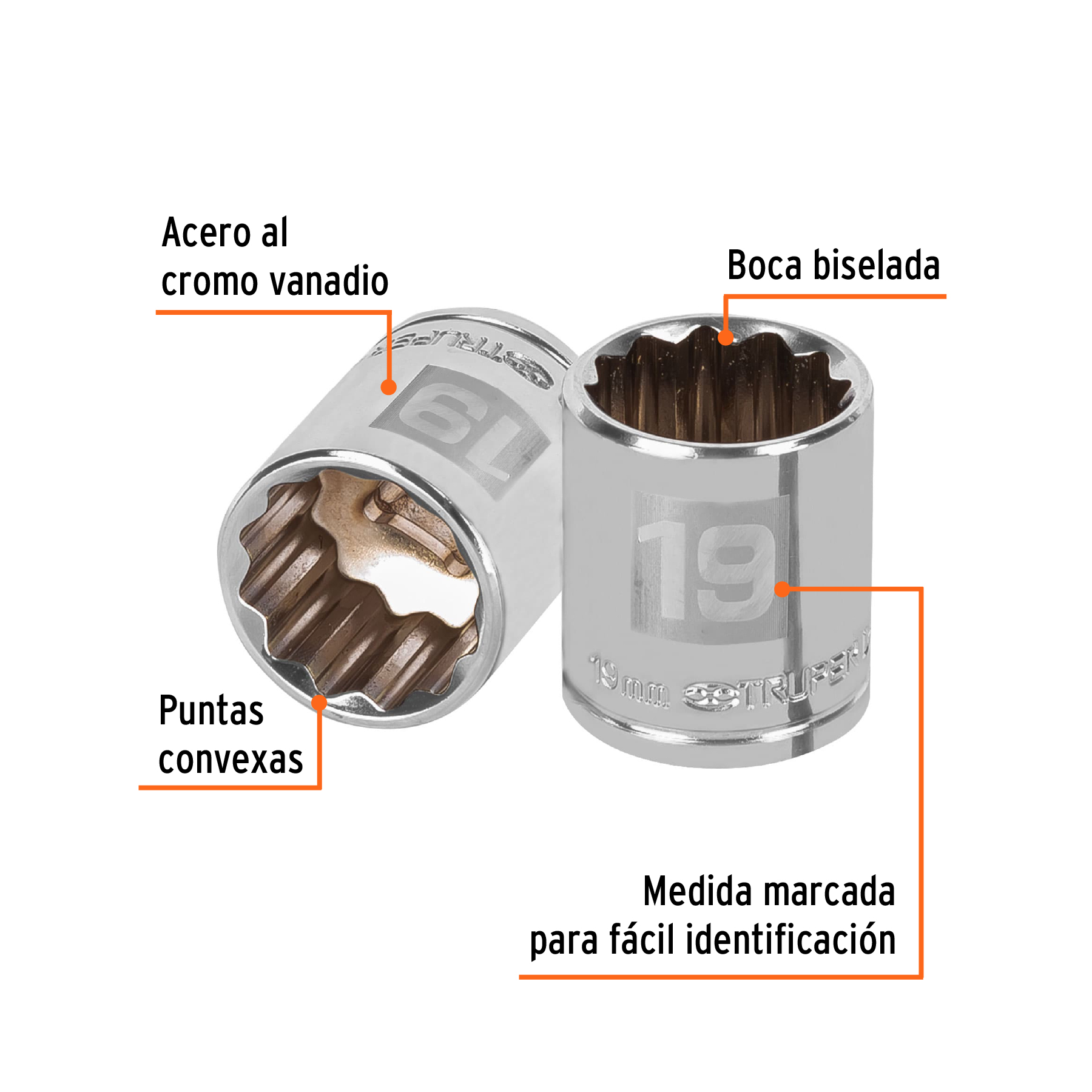 Dado de 19 mm, 12 puntas, cuadro 3/8', TRUPER - Imagen 2