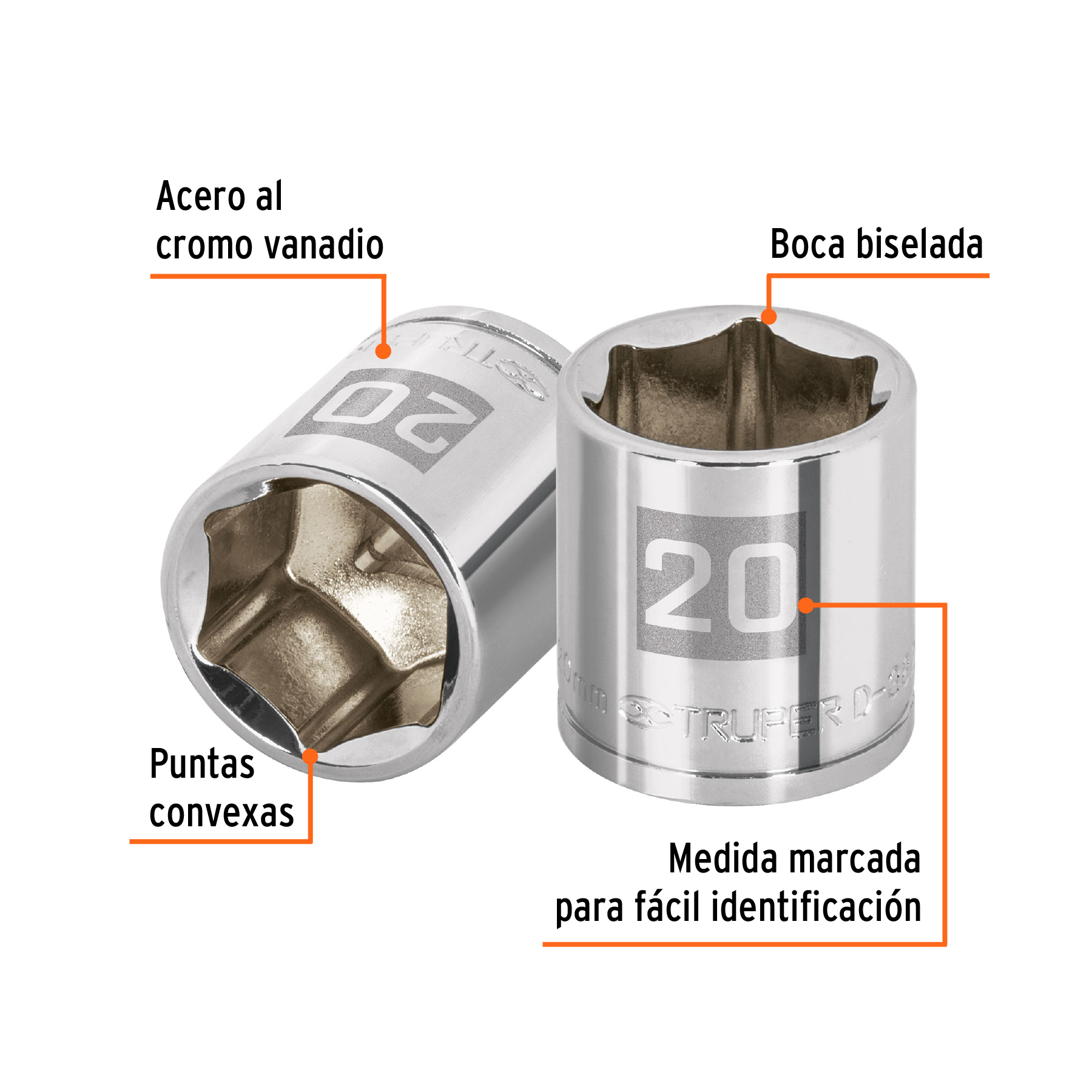 Dado de 20 mm, 6 puntas, cuadro 3/8', TRUPER - Imagen 2