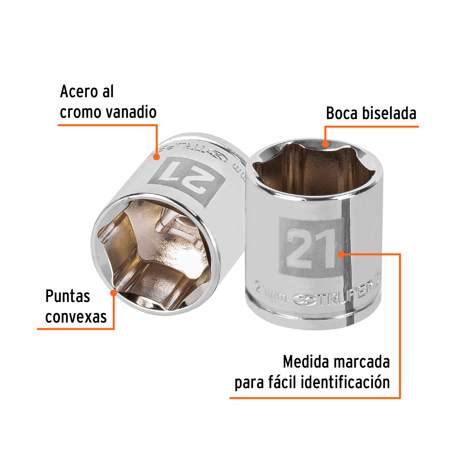 Dado de 21 mm, 6 puntas, cuadro 3/8', TRUPER - Imagen 2
