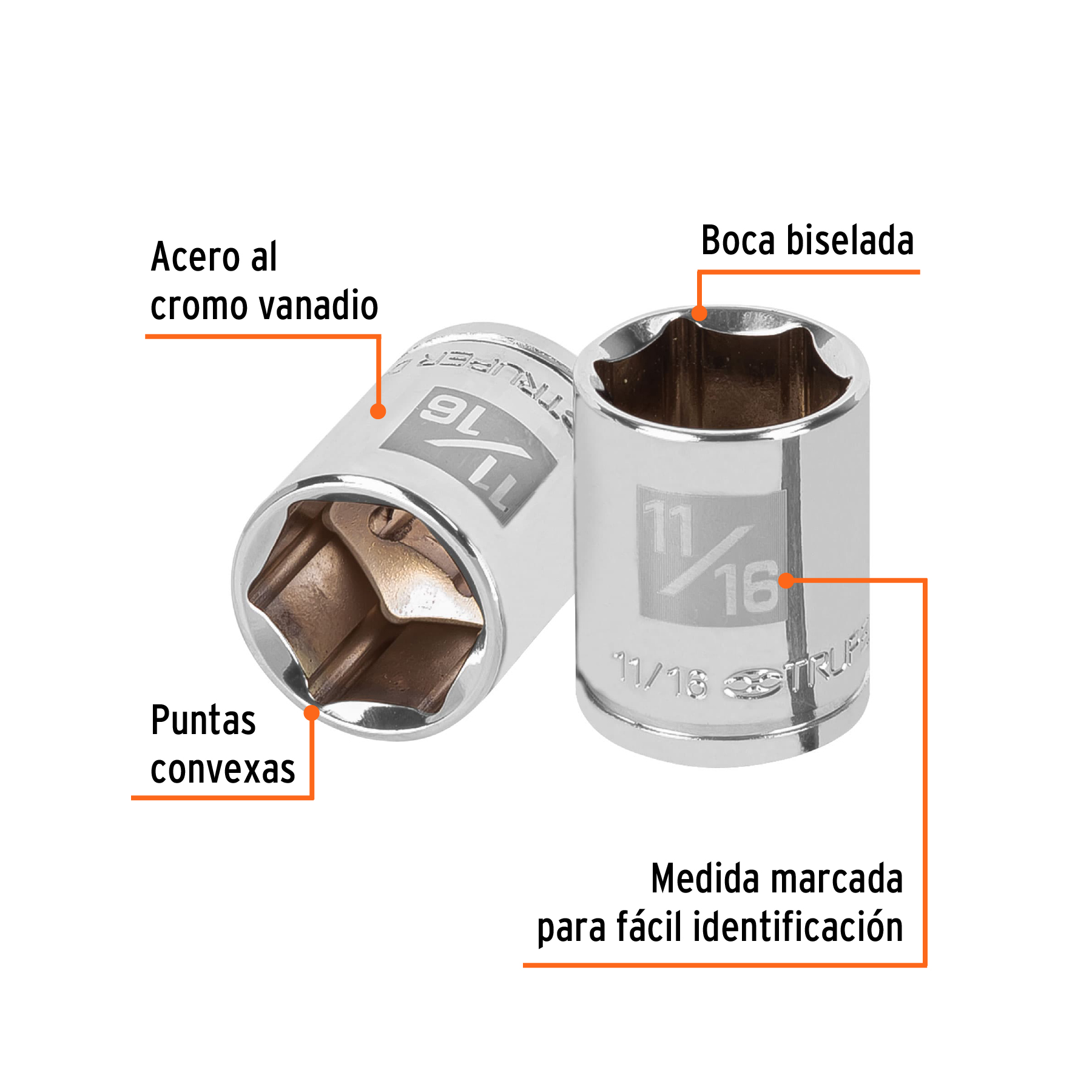 Dado de 11/16', 6 puntas, cuadro 3/8', TRUPER - Imagen 2