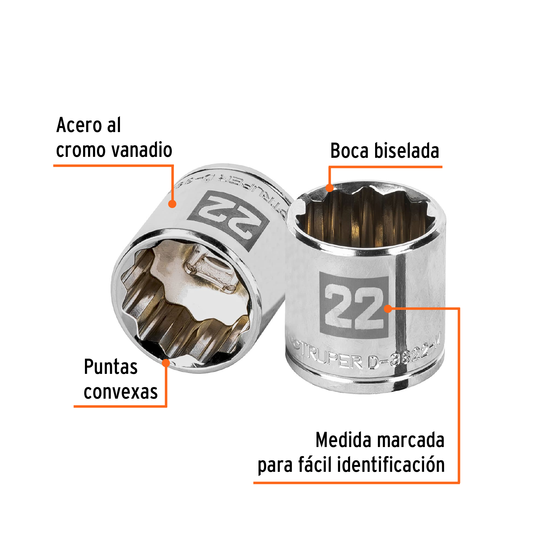 Dado de 22 mm, 12 puntas, cuadro 3/8', TRUPER - Imagen 2
